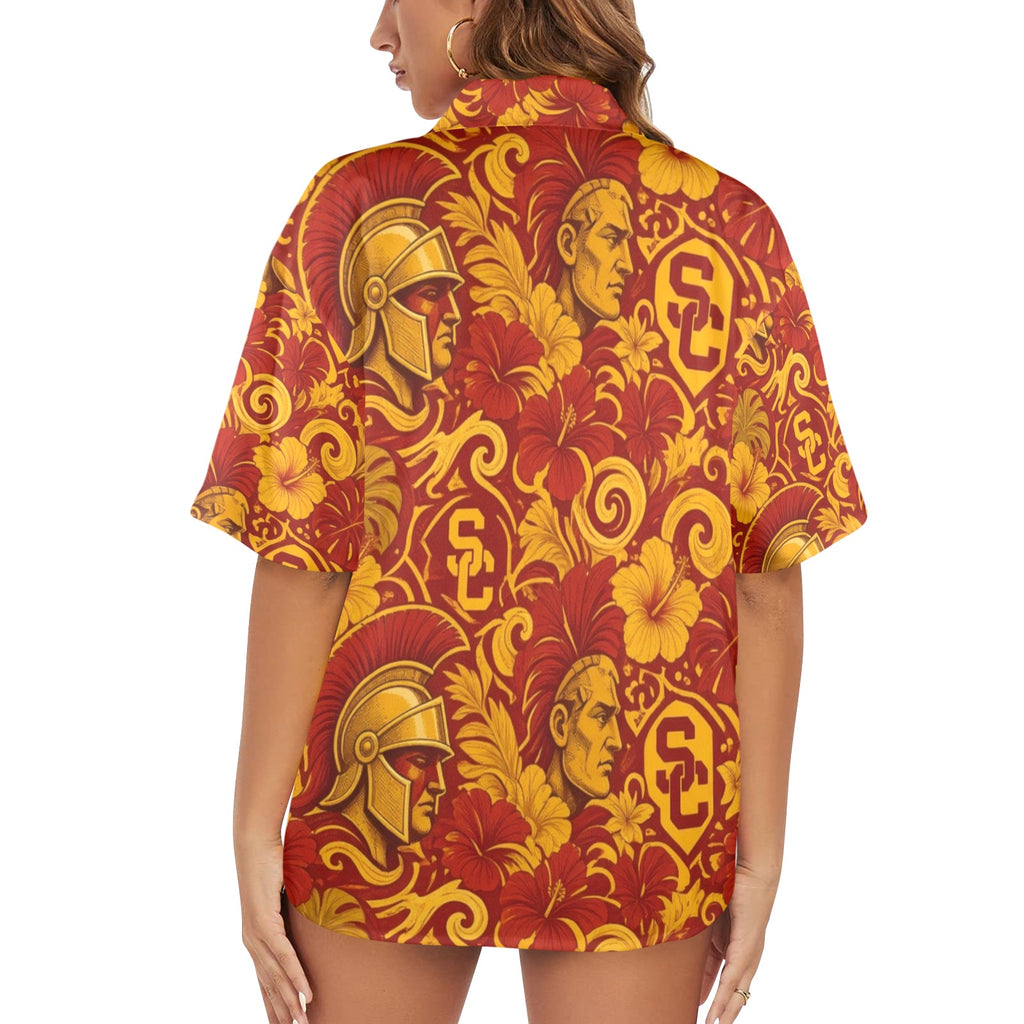 USC Women's All Over Print Hawaiian Shirt （Made in USA Ships to USA Only）