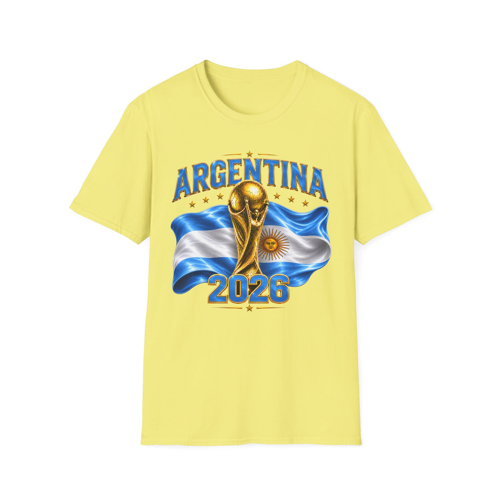 Argentina 2026 World Cup T-Shirt — Golden Trophy & Flag Soccer Fan Tee