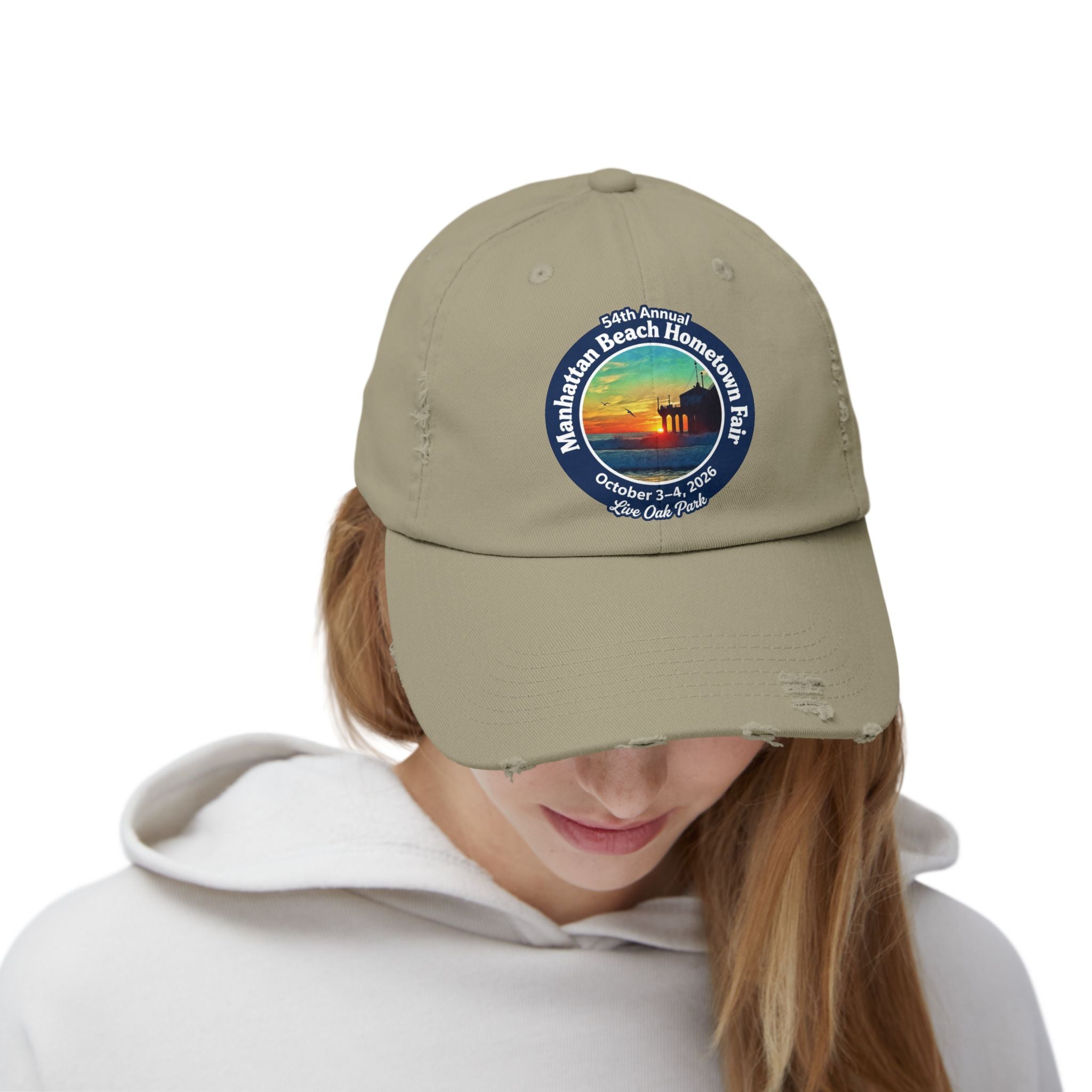 Distressed Baseball Cap - Manhattan Beach Hometown Fair 2026 Sunset Logo