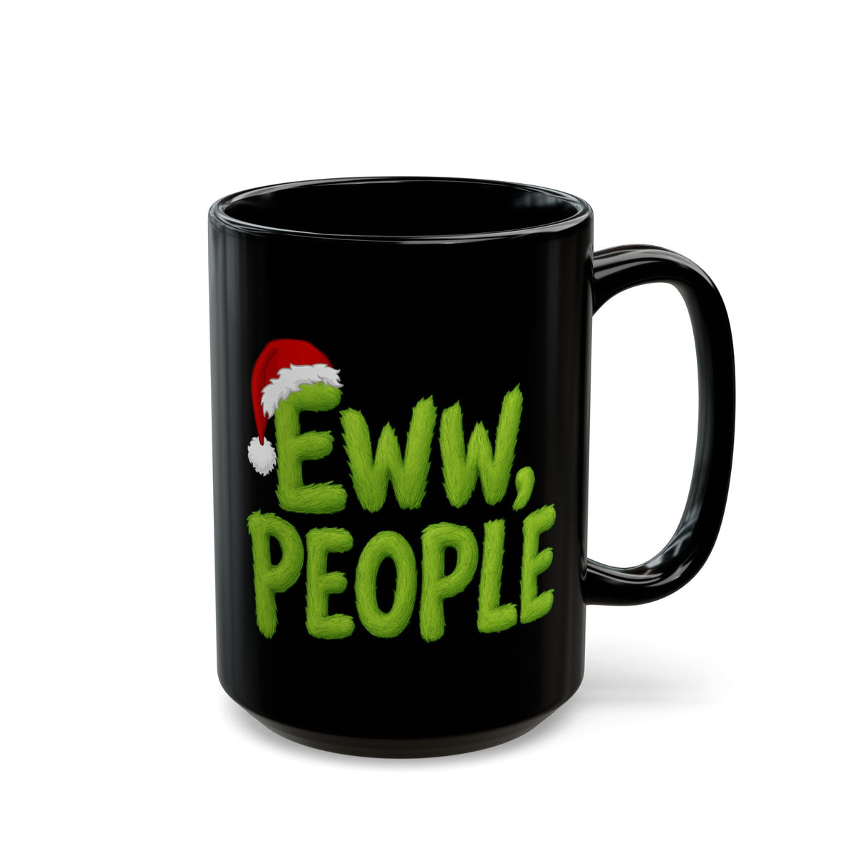 Eww People Mug | Black Ceramic Coffee Cup with Santa Hat Holiday Design