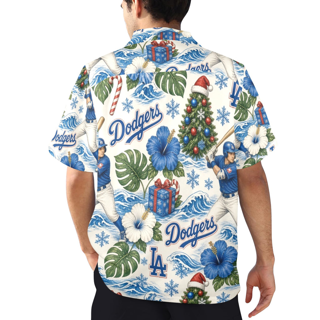 Dodgers Christmas Men's All Over Print Hawaiian Shirt Made In USA Ships to USA Only