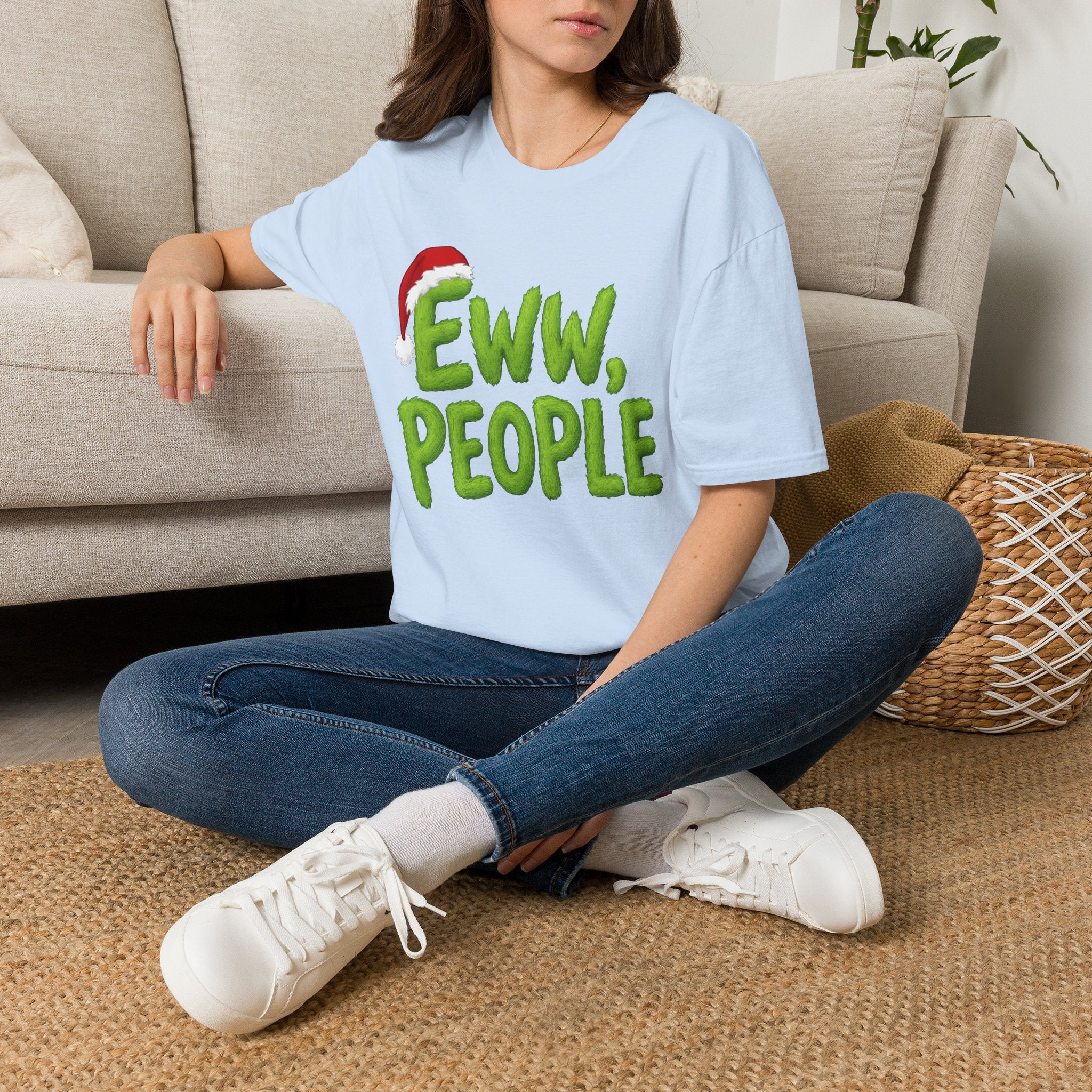 Eww, People T-Shirt | Funny Grinchy Santa Hat Holiday Tee