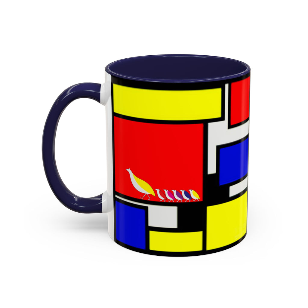 IKIYK School Bus Mondrian Style Geometric Pattern Mug | Accent Coffee Mug 11oz 15oz 1970s