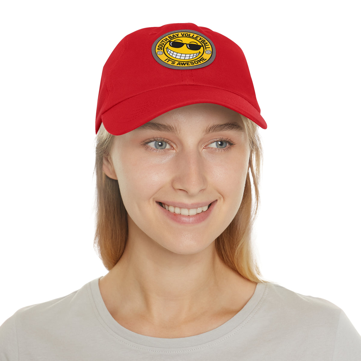 Volleyball Smiley Mom and Dad Hat — "South Bay Volleyball: It’s Awesome" Leather Patch