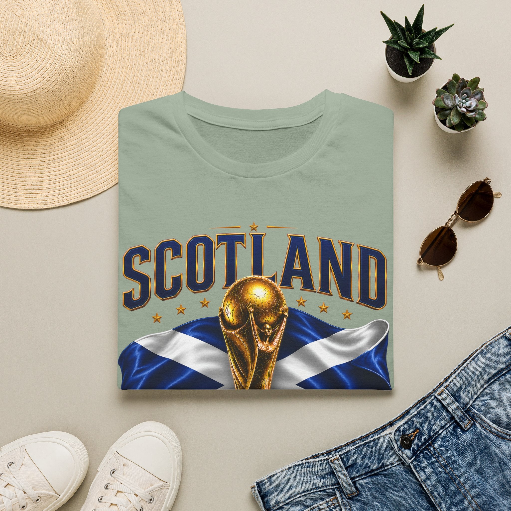 Scotland 2026 World Cup Soccer T-Shirt — Scottish Flag & Trophy Football Tee