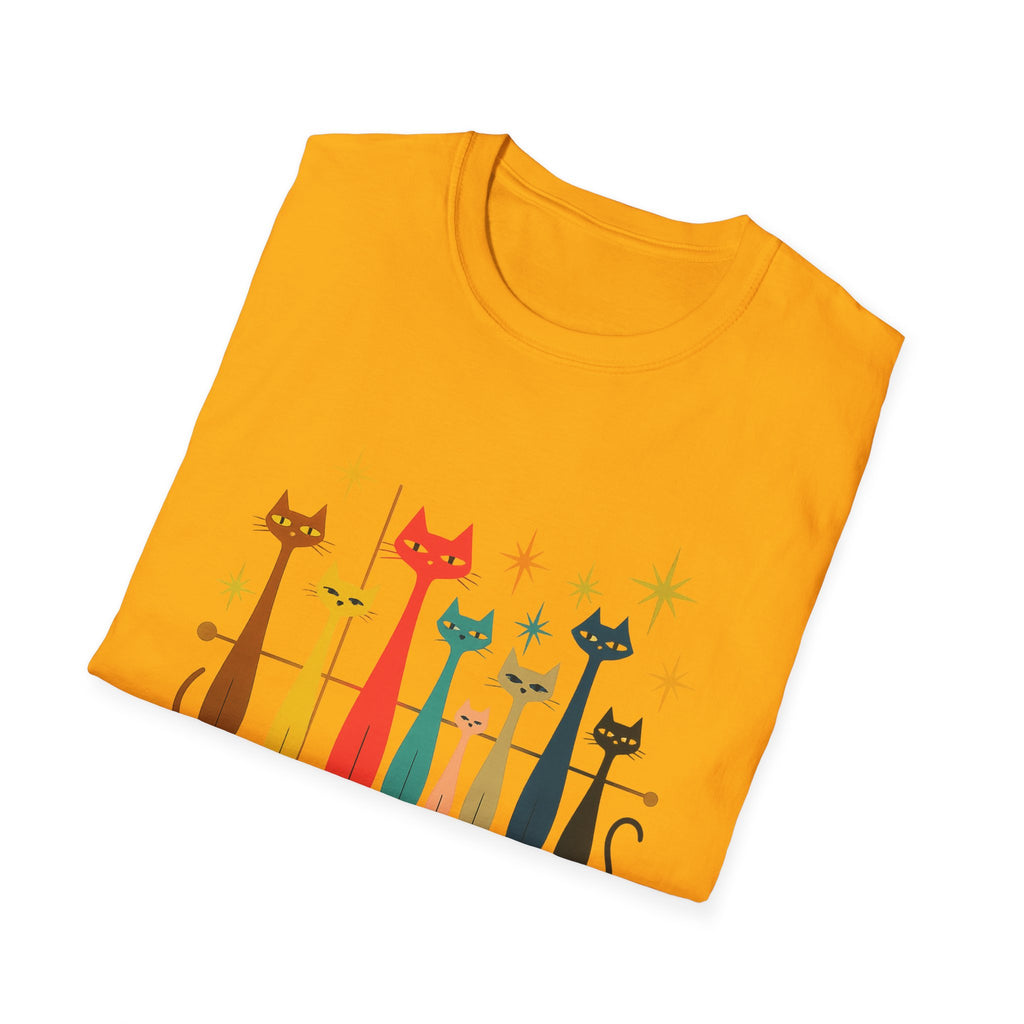 Retro Mid-Century Cats T-Shirt | Colorful Stylized Cat Illustration