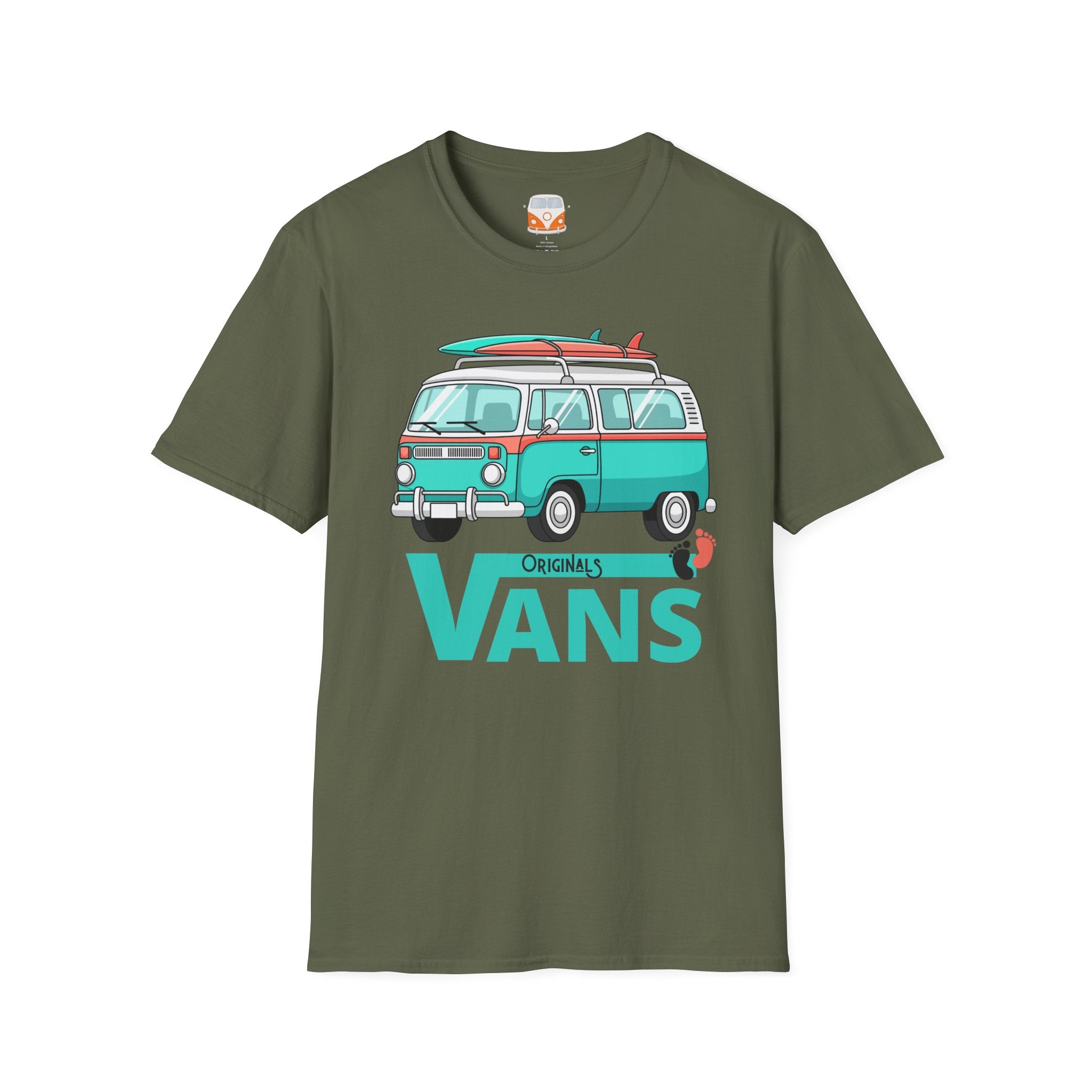Retro Surf VW Van T-Shirt | Vintage Camper Bus Beach Tee Original Bare Feet