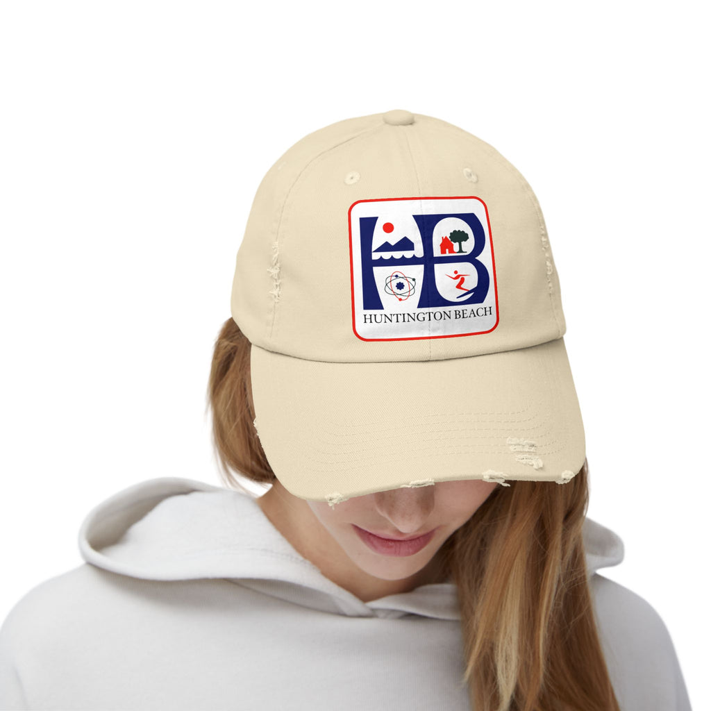 Huntington Beach Distressed Mom and Dad Hat — Vintage Surf & Coastal Patch Cap
