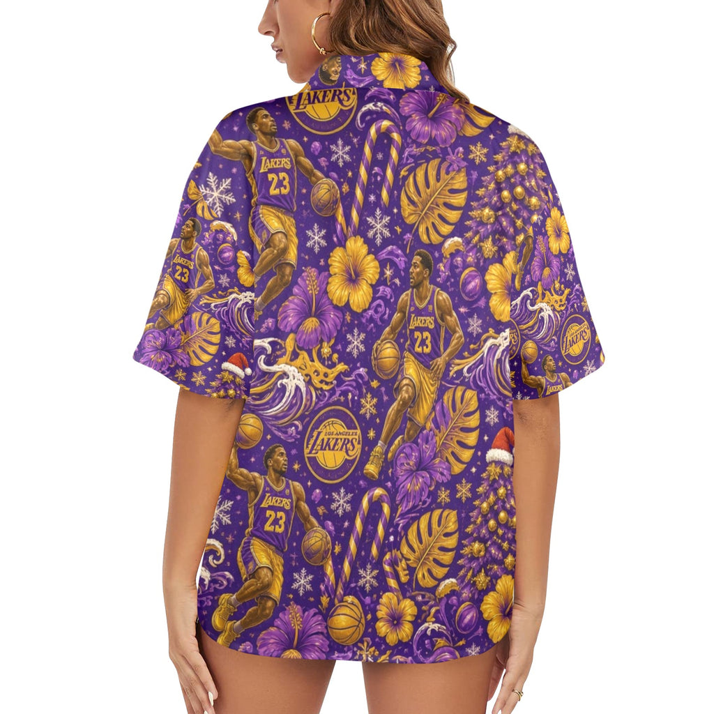 Lakers Christmas omen's All Over Print Hawaiian Shirt （Made in USA Ships to USA Only）