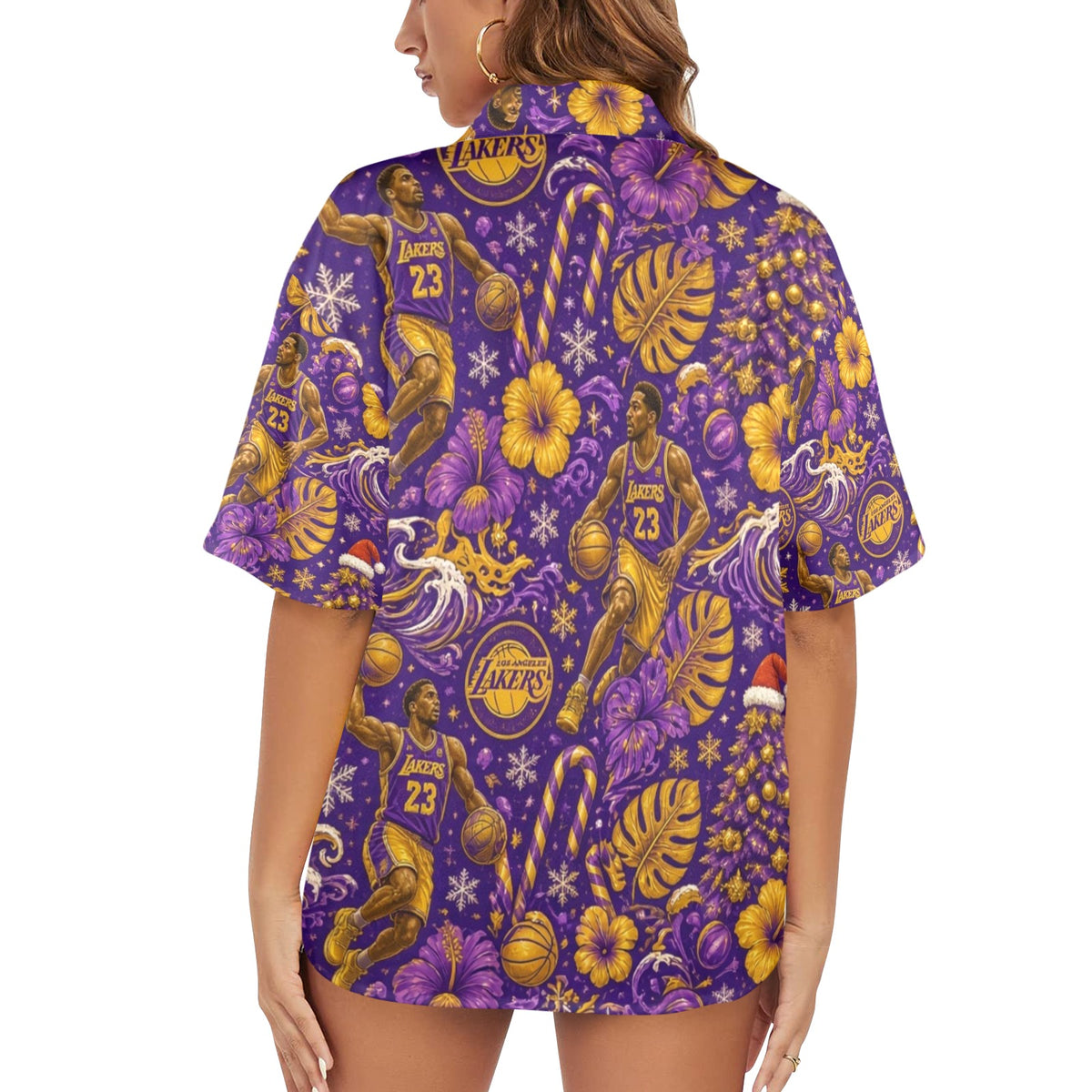 Lakers Christmas omen's All Over Print Hawaiian Shirt （Made in USA Ships to USA Only）