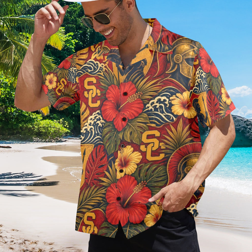 USC Men's All Over Print Hawaiian Shirt Made In USA Ships to USA Only