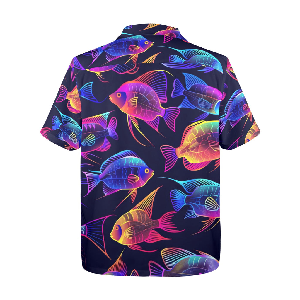 Tropical Fish Men's All Over Print Hawaiian Shirt Made In USA Ships to USA Only