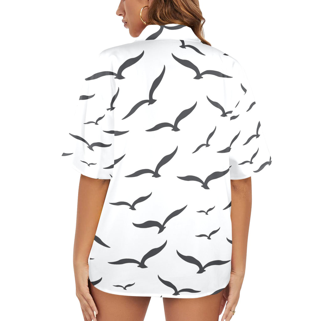 Ocean Birds Women's All Over Print Shirt lite gray （Made in USA，Ships to USA Only）Free Shipping