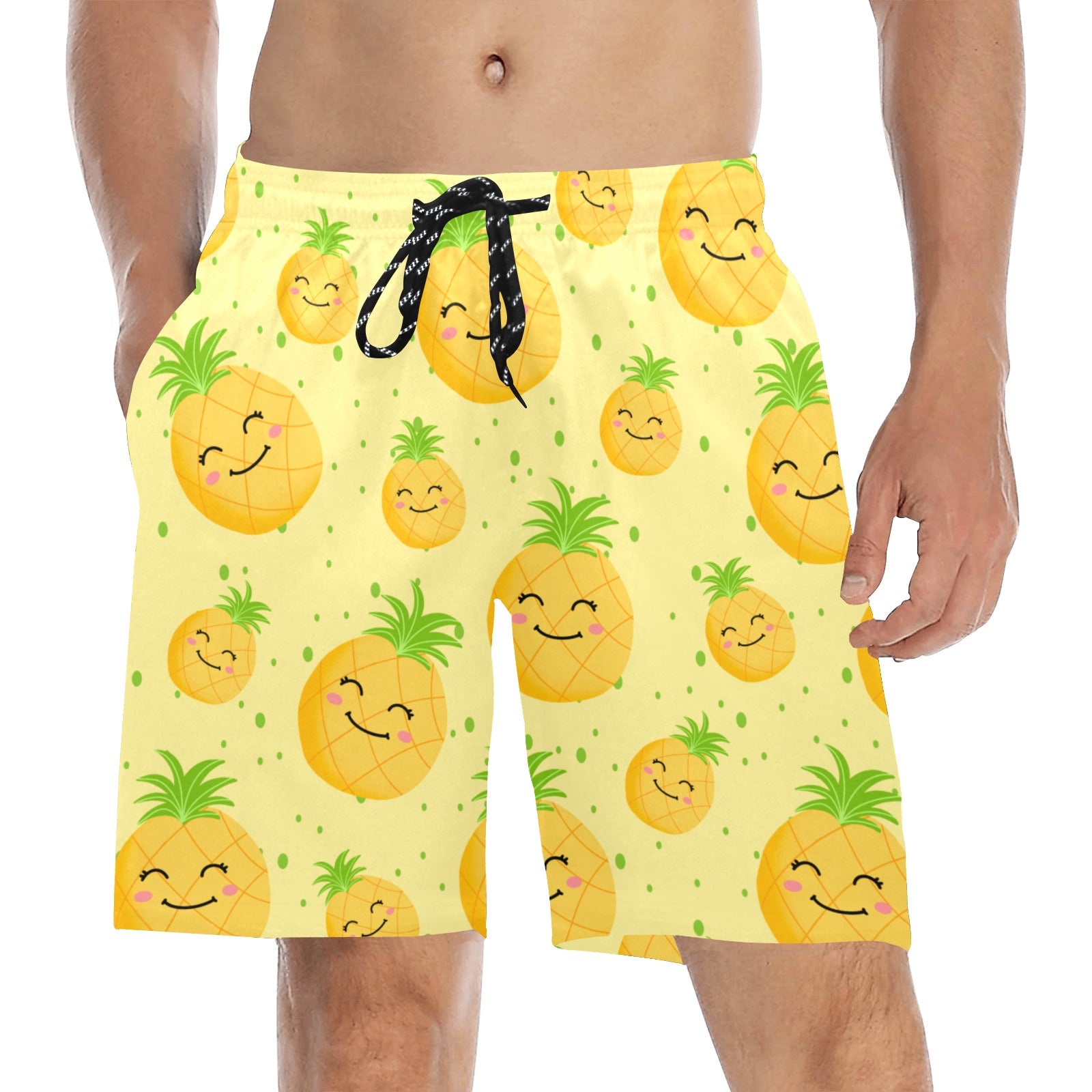 Pineapple Smiles Men's Mid-Length Beach Shorts Free Shipping