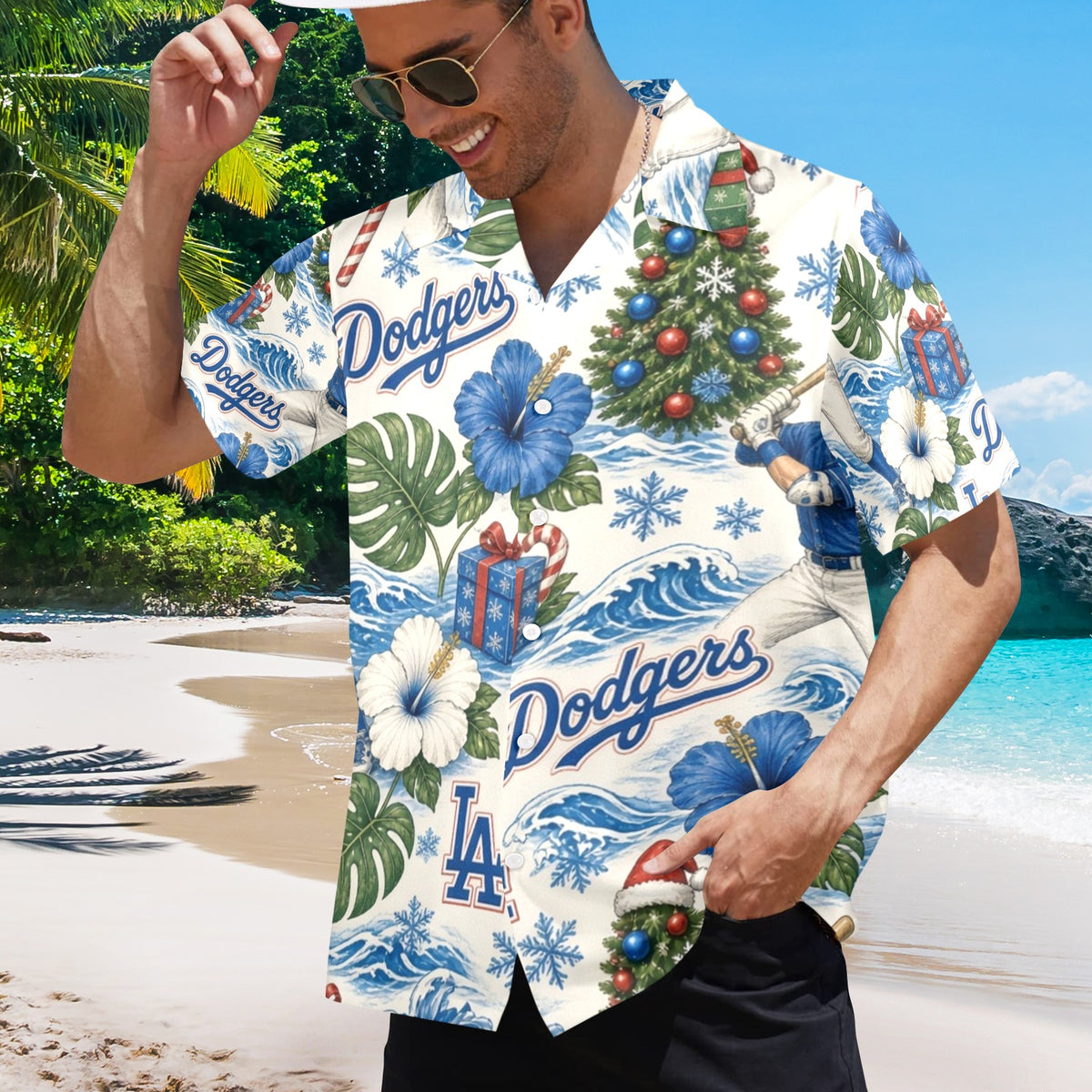 Dodgers Christmas Men's All Over Print Hawaiian Shirt Made In USA Ships to USA Only