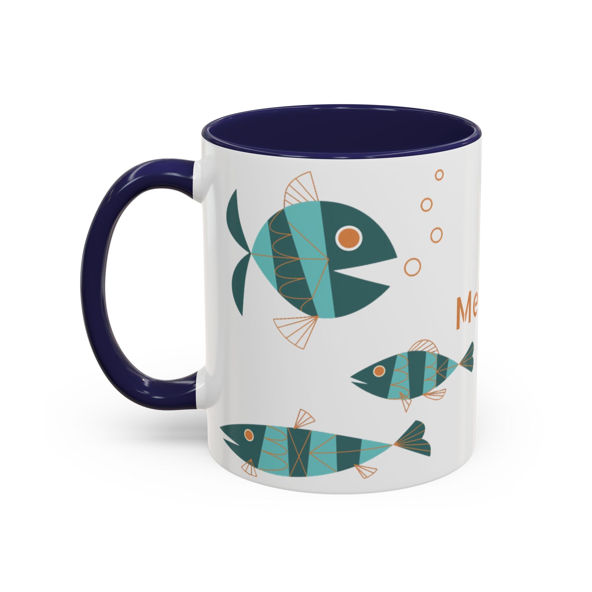Metlox Pottery Teal Geometric Fish Mug | Accent Coffee Mug
