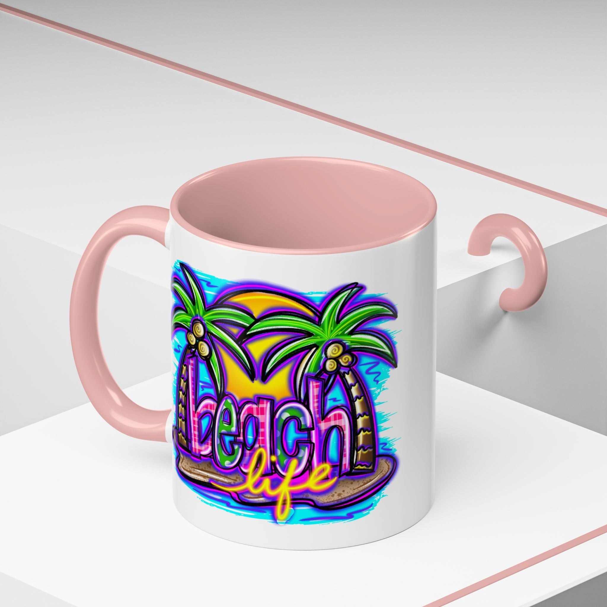 Beach Life Coffee Mug — Tropical Palm Sunset Accent Mug (11/15oz)