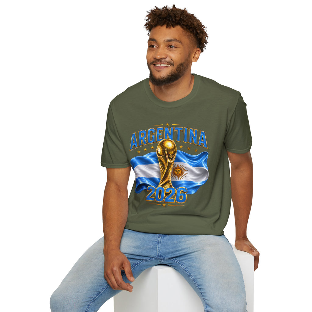 Argentina 2026 World Cup T-Shirt — Golden Trophy & Flag Soccer Fan Tee