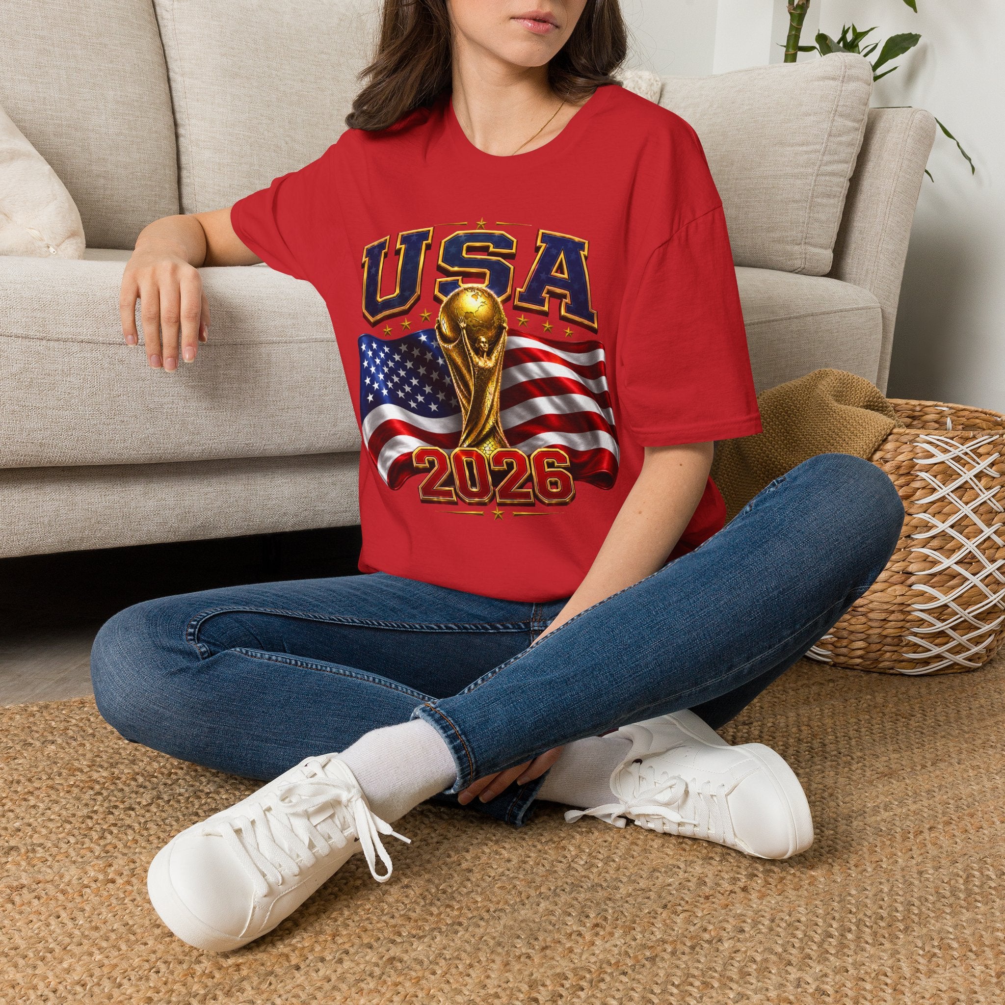 USA World Cup 2026 Soccer T-Shirt – American Flag & Trophy Design