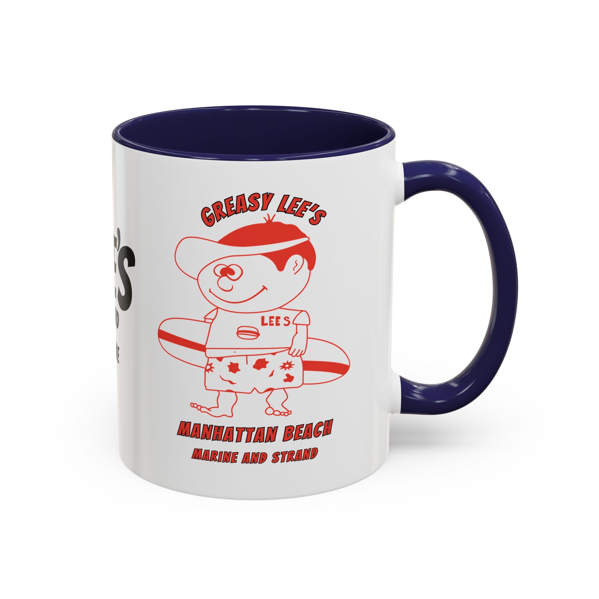 Greasy Lee's Surfer Logo Mug | Marine and Strand Manhattan Beach Old School  Accent Coffee Mug 11oz 15oz