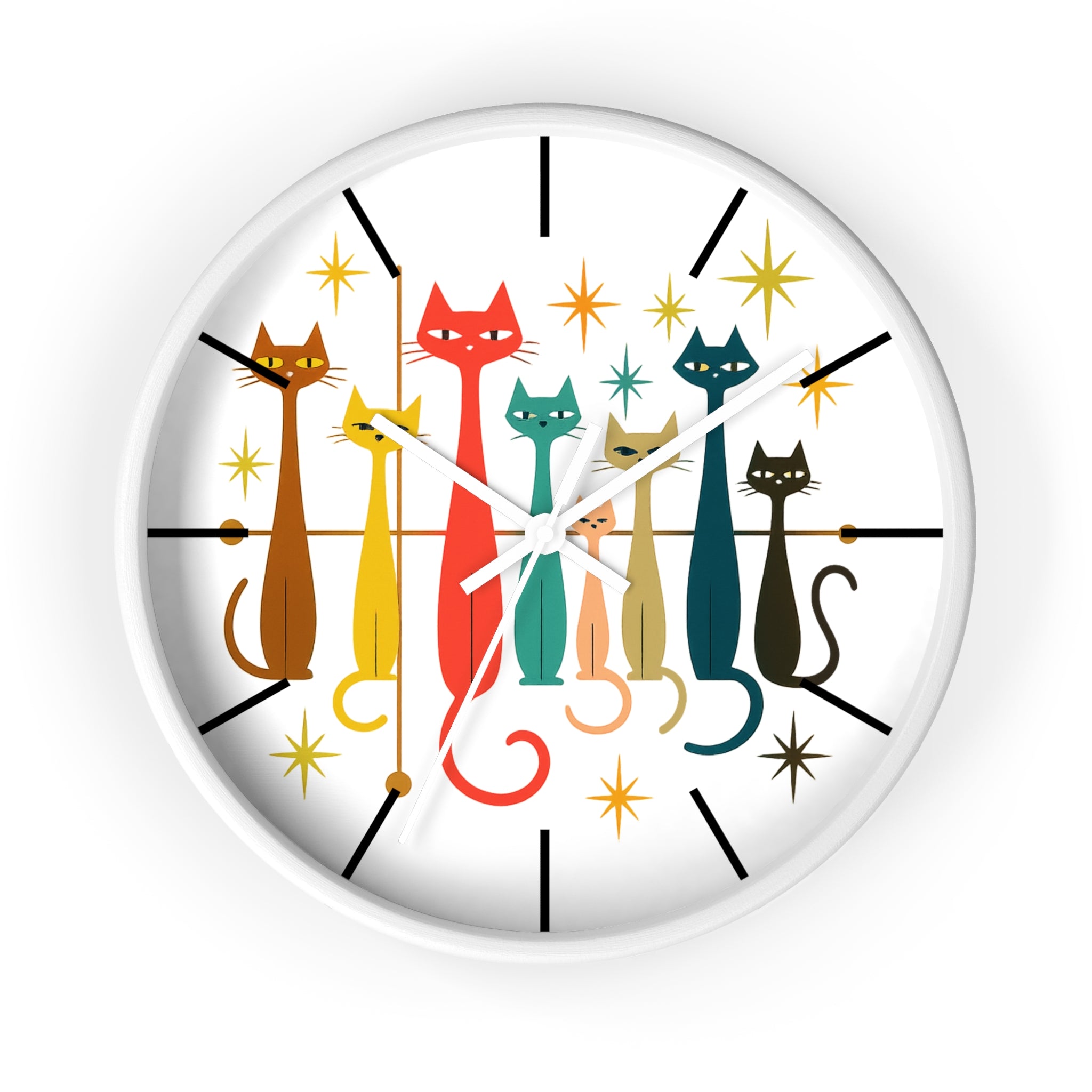 Mid Century Modern Cats Wall Clock | Retro Atomic Kitty Design