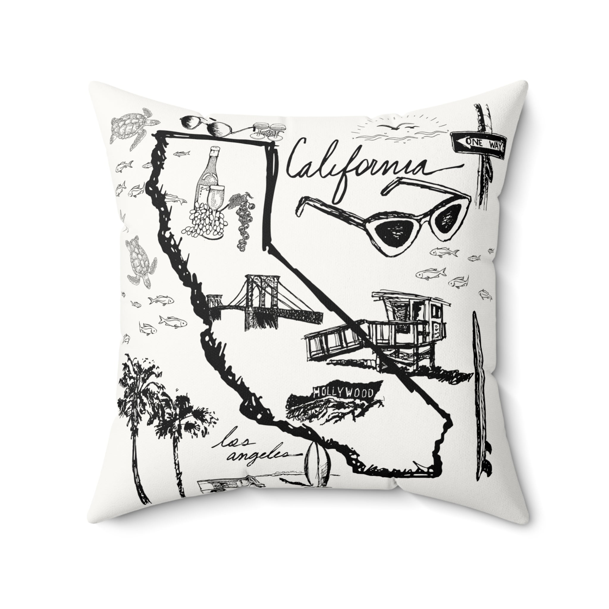 California Black and White Map - Faux Suede Square Pillow