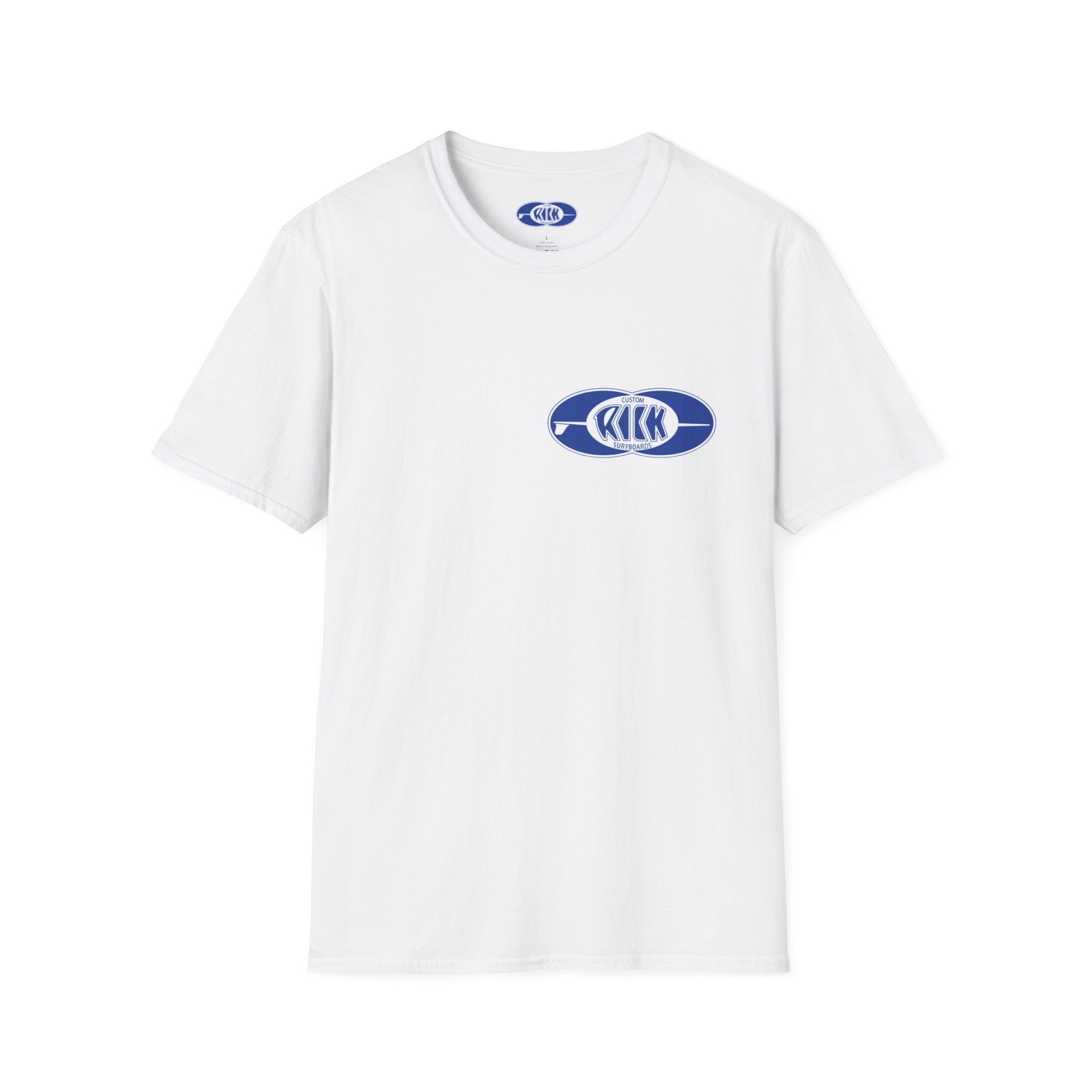 RICK SURFBOARDS Unisex Softstyle T-Shirt, Mens Womens Tee, Many Colors Tagged Front Back Print