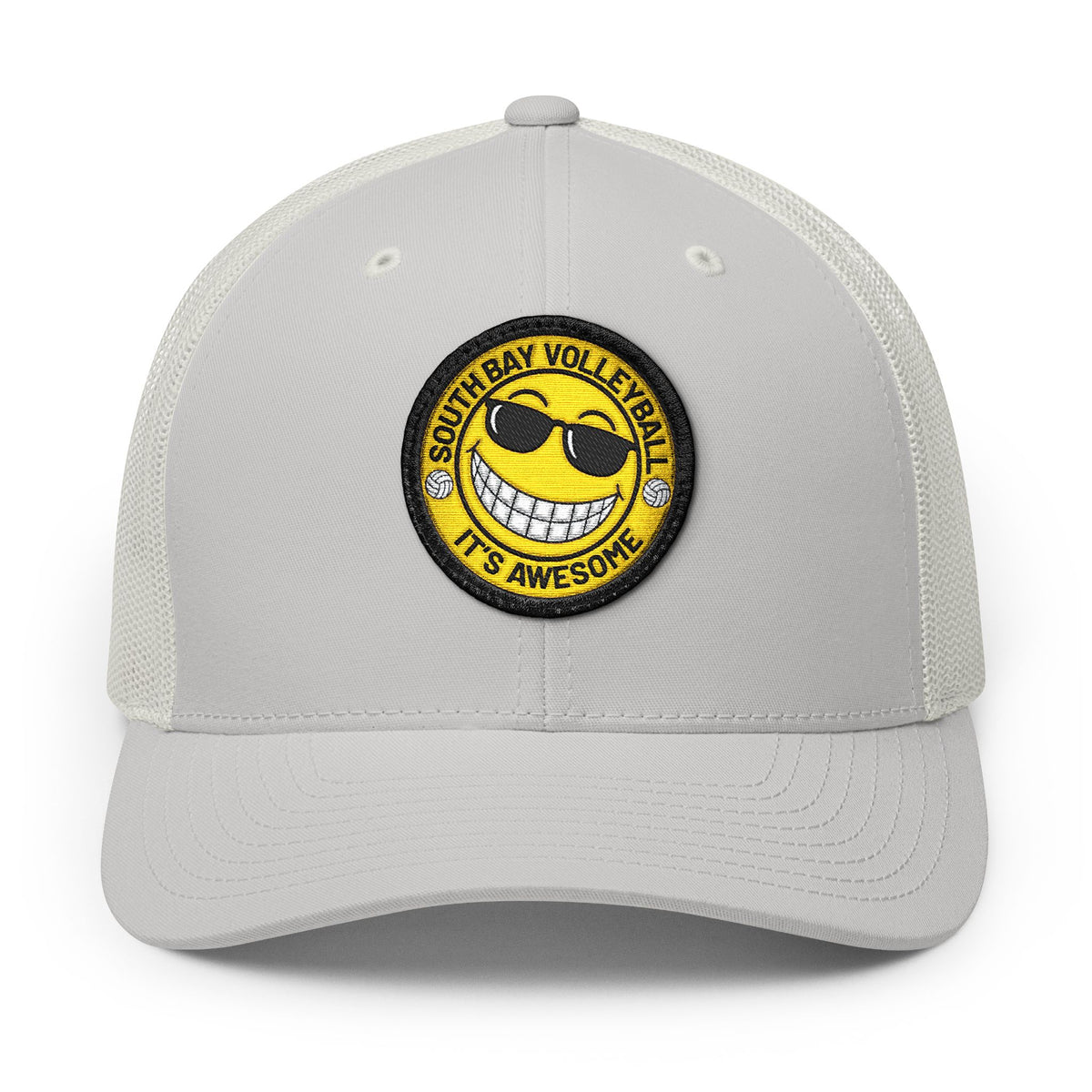 Embroidered Smiley Patch Trucker Hat — 'Smile, It's Awesome' Snapback