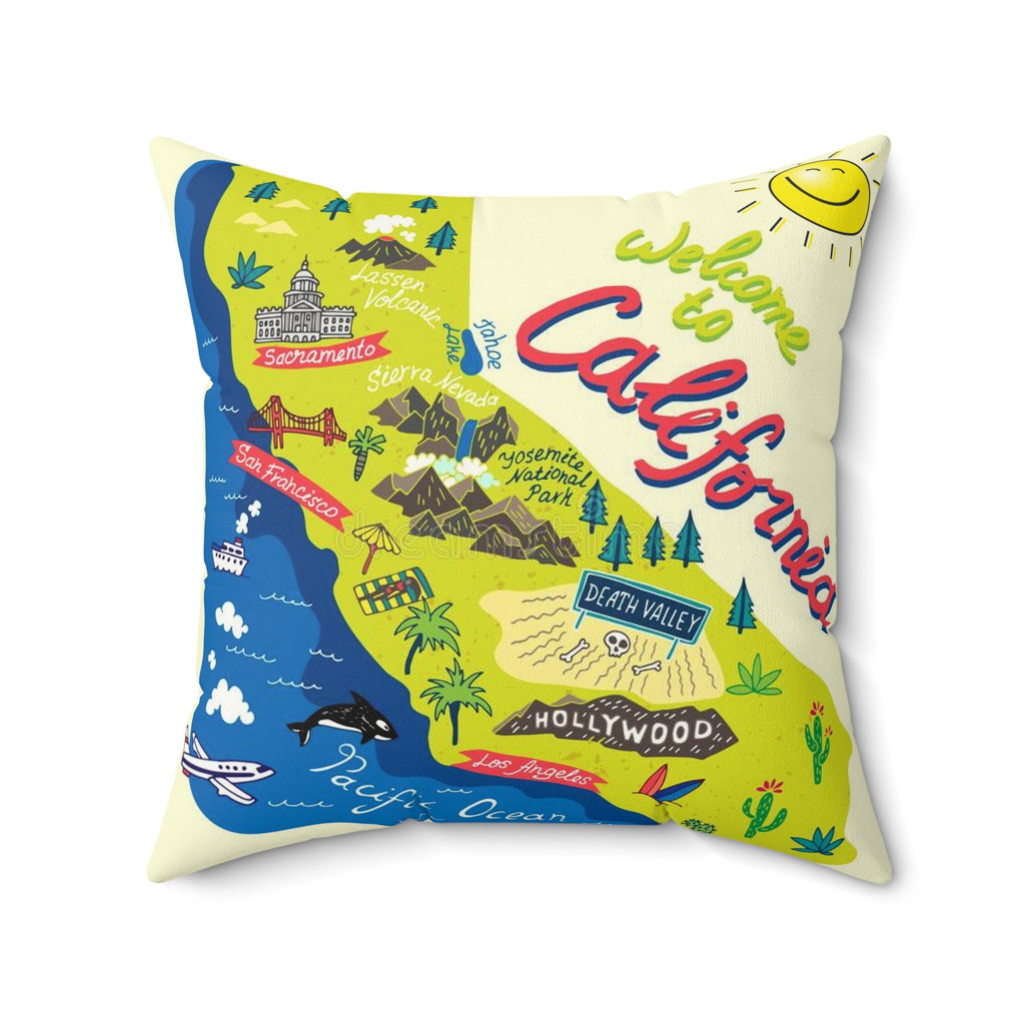 CALIFORNIA FUN MAP - Faux Suede Square Pillow