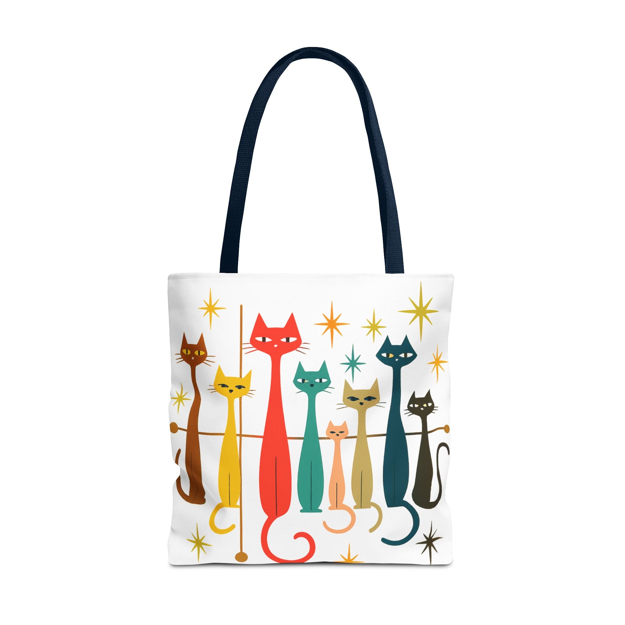 Retro Long Cats Tote Bag | Colorful Mid-Century Cat Pattern