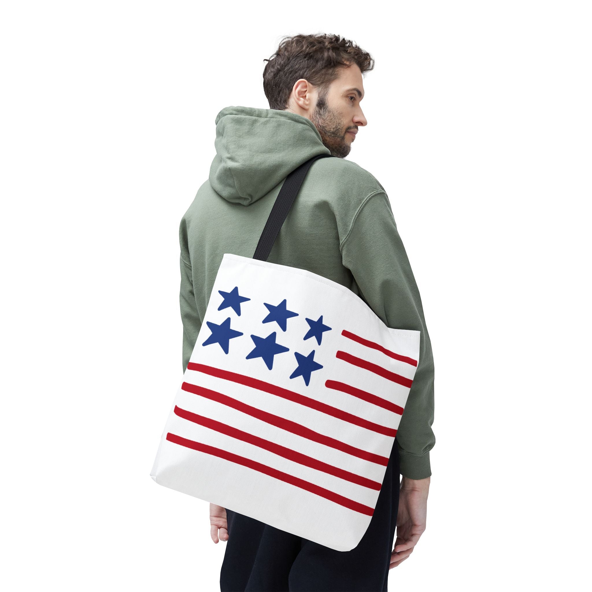 American Flag Stars & Stripes Tote Bag — Patriotic Canvas Beach Grocery Bag