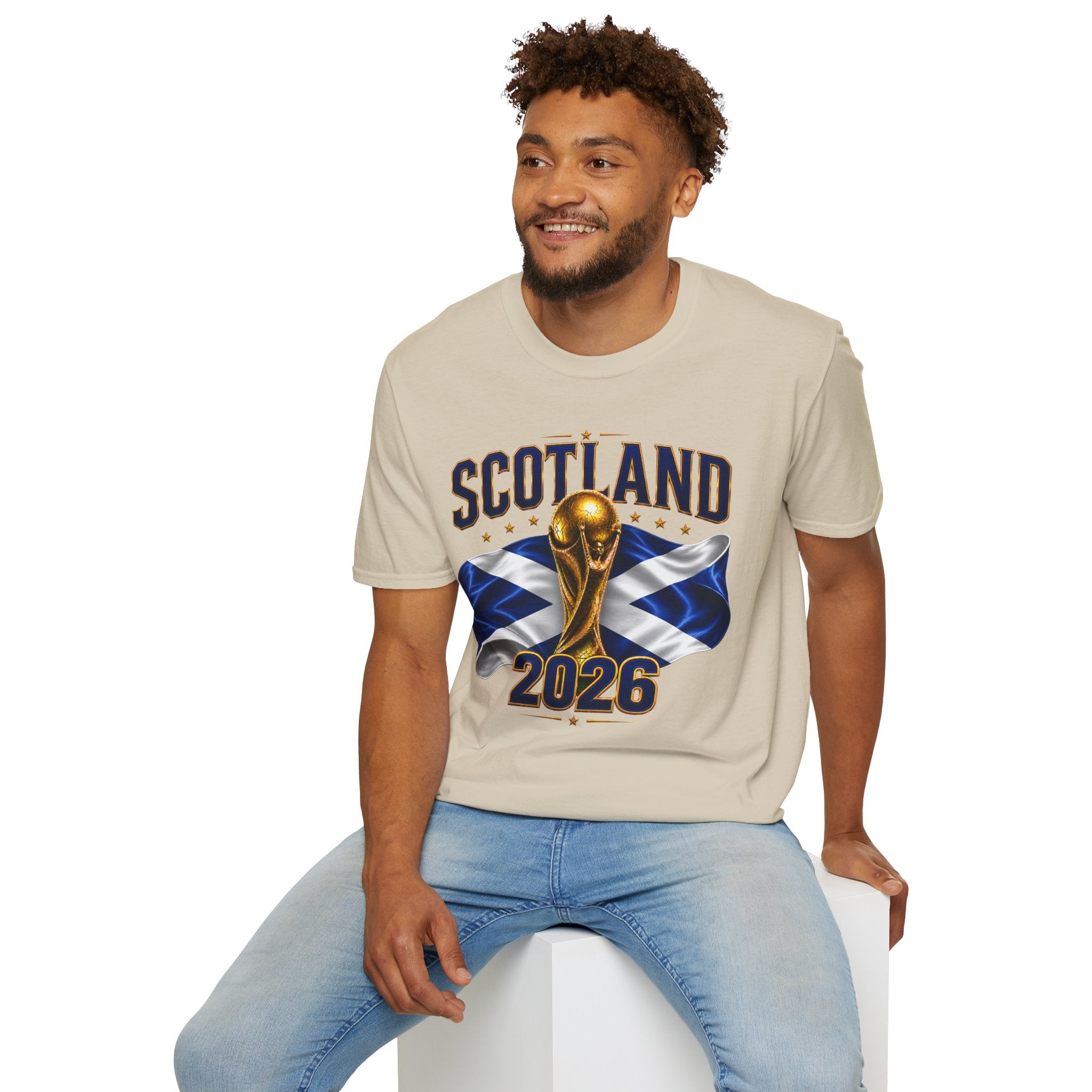 Scotland 2026 World Cup Soccer T-Shirt — Scottish Flag & Trophy Football Tee