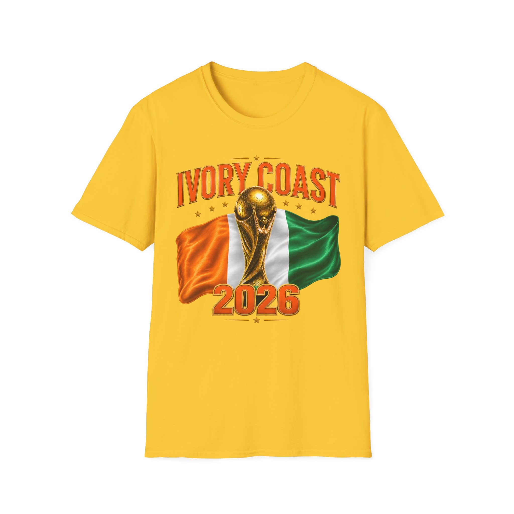 Ivory Coast 2026 World Cup T‑Shirt — FIFA Trophy & Flag Soccer Fan Tee