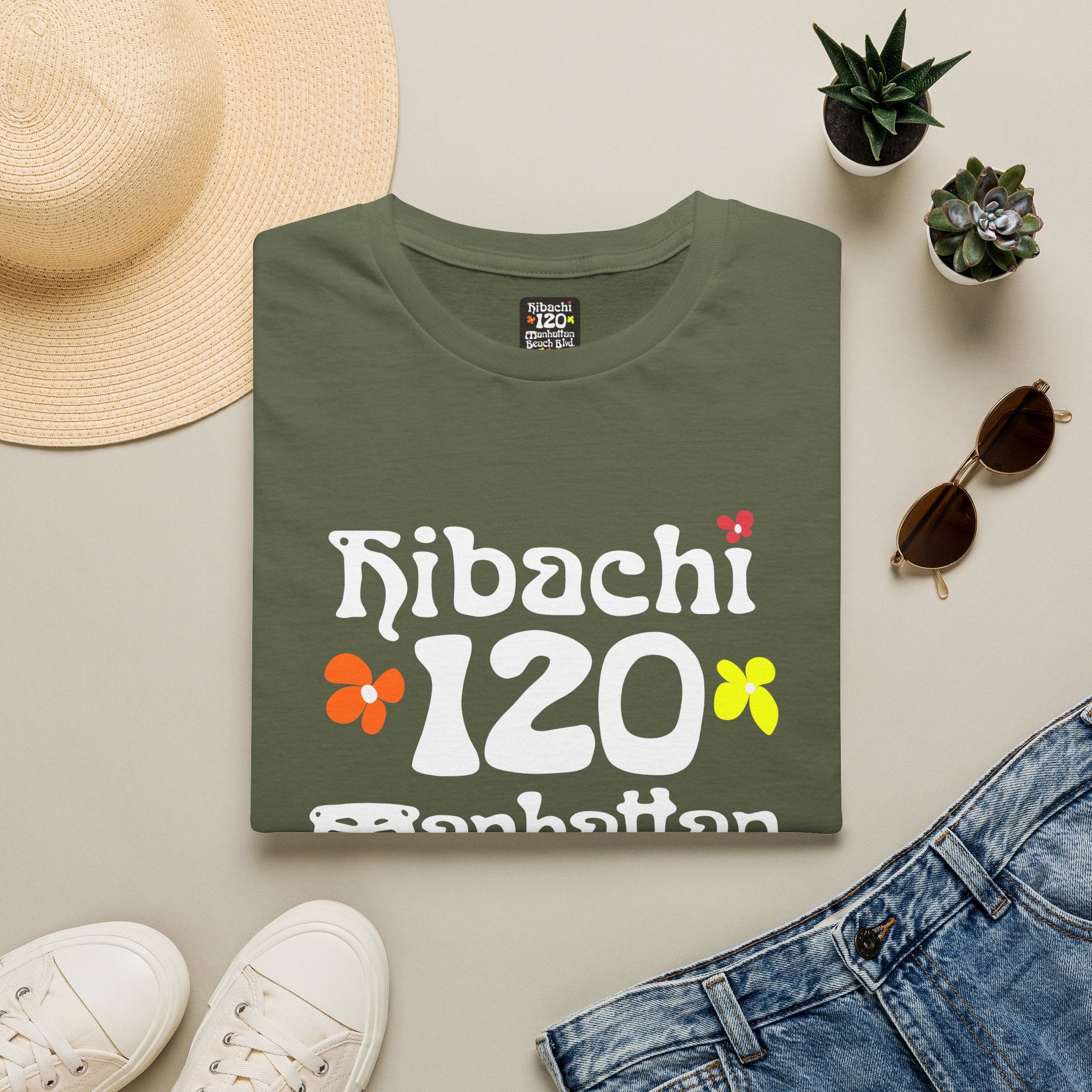 Hibachi 120 Manhattan Beach Blvd Restaurant #OldSchool T-Shirt — Retro Floral Surf Tee "Gone But Not Forgotten"