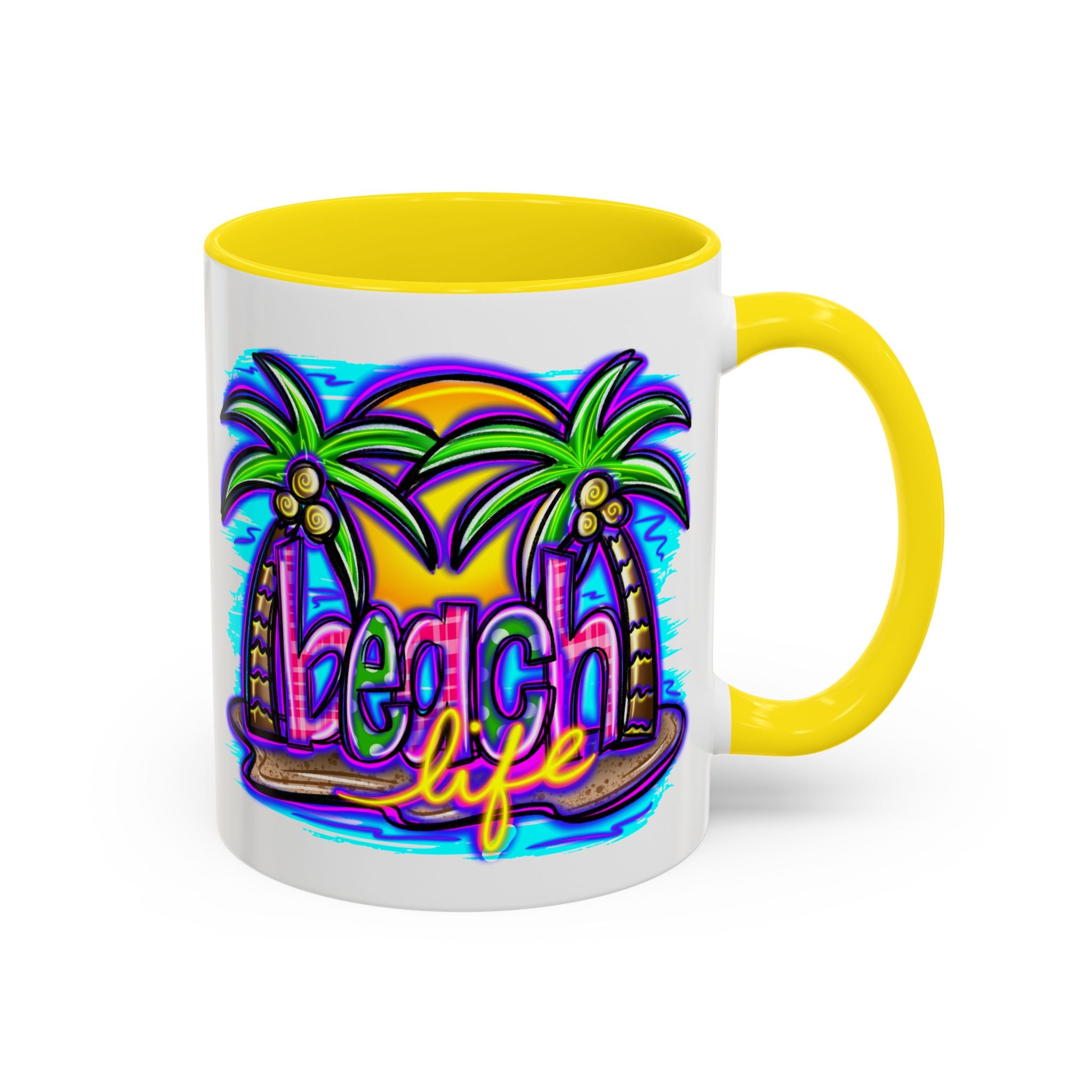 Beach Life Coffee Mug — Tropical Palm Sunset Accent Mug (11/15oz)