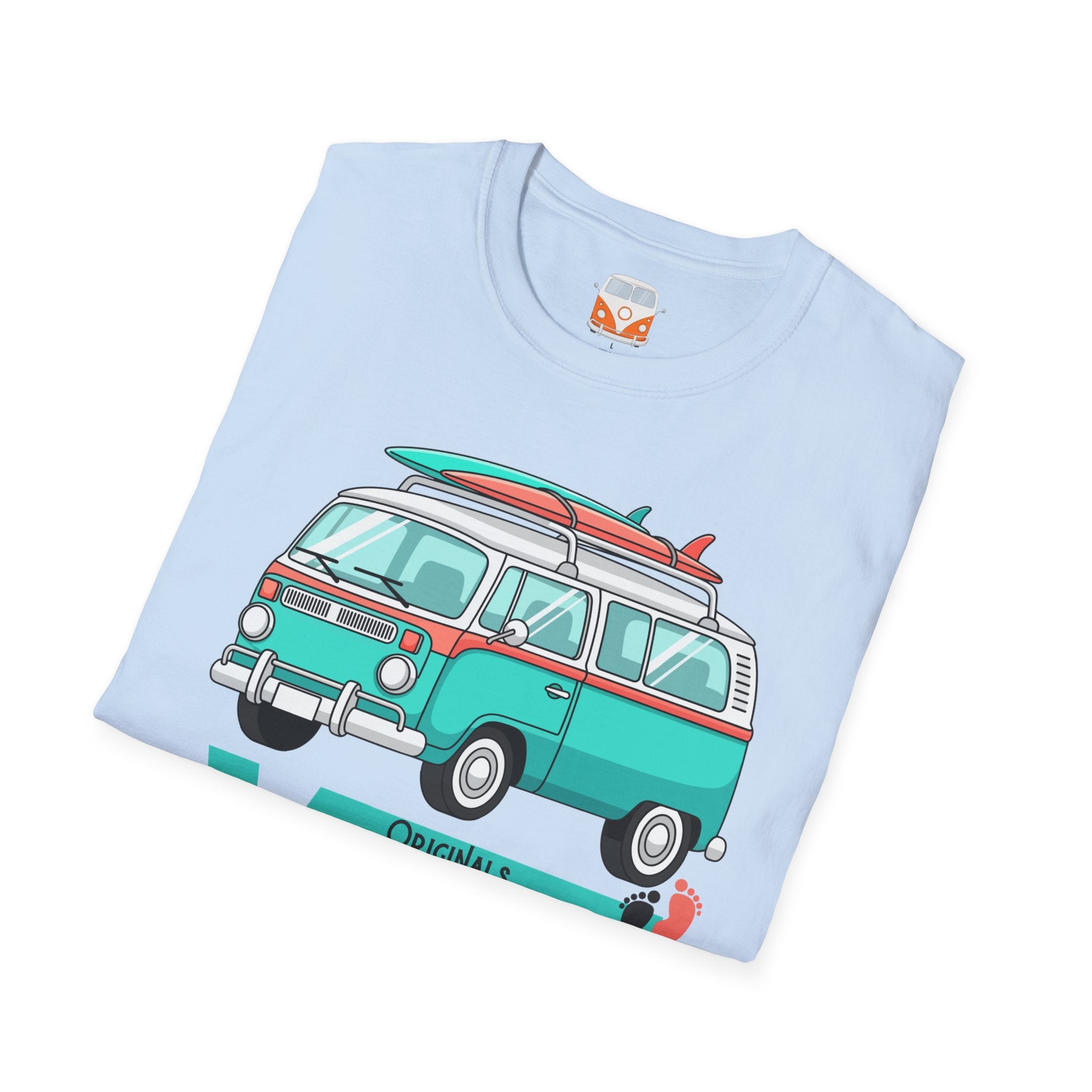Retro Surf VW Van T-Shirt | Vintage Camper Bus Beach Tee Original Bare Feet
