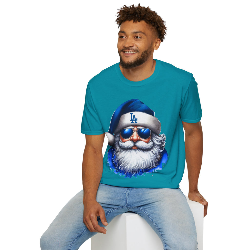 LA Dodgers Blue Santa T-Shirt — Cool Sunglasses Holiday Tee
