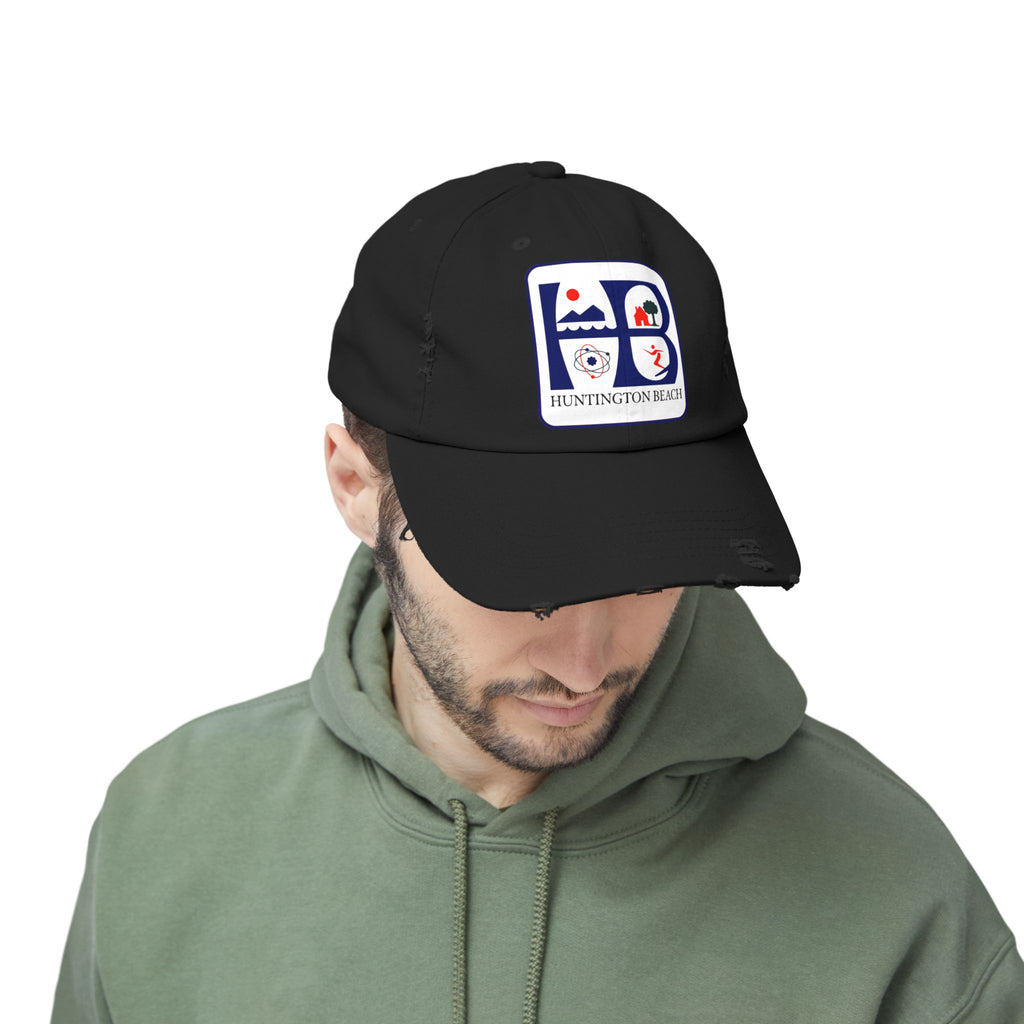 Huntington Beach Distressed Mom and Dad Hat — Vintage Surf & Coastal Patch Cap