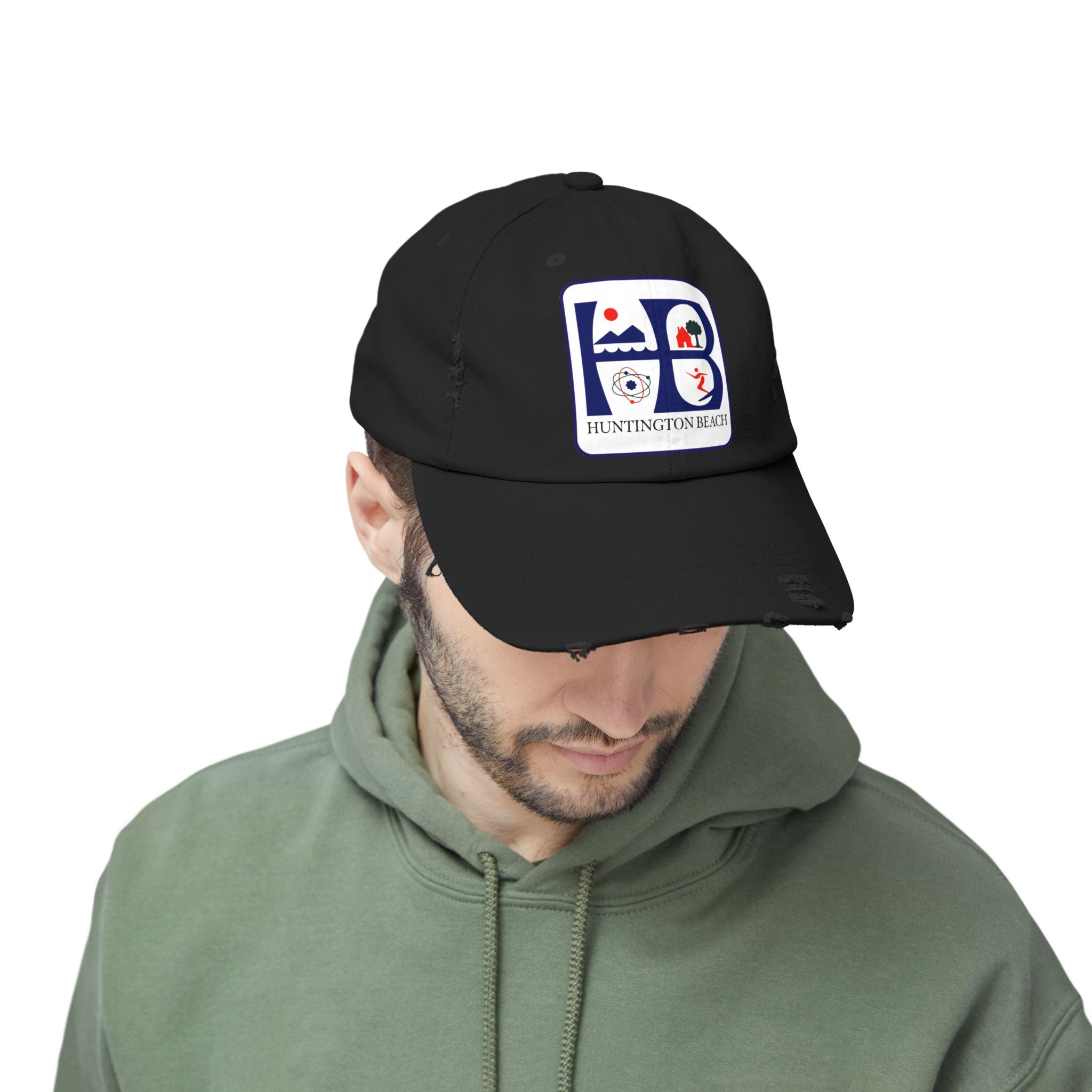 Huntington Beach Distressed Mom and Dad Hat — Vintage Surf & Coastal Patch Cap