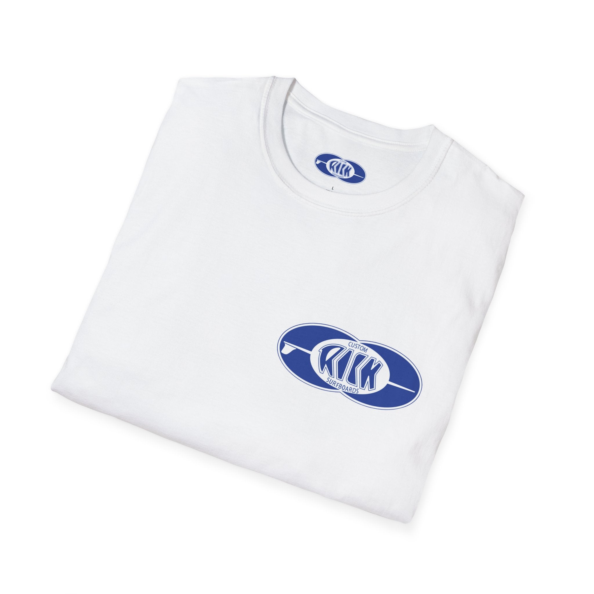 RICK SURFBOARDS Unisex Softstyle T-Shirt, Mens Womens Tee, Many Colors Tagged Front Back Print