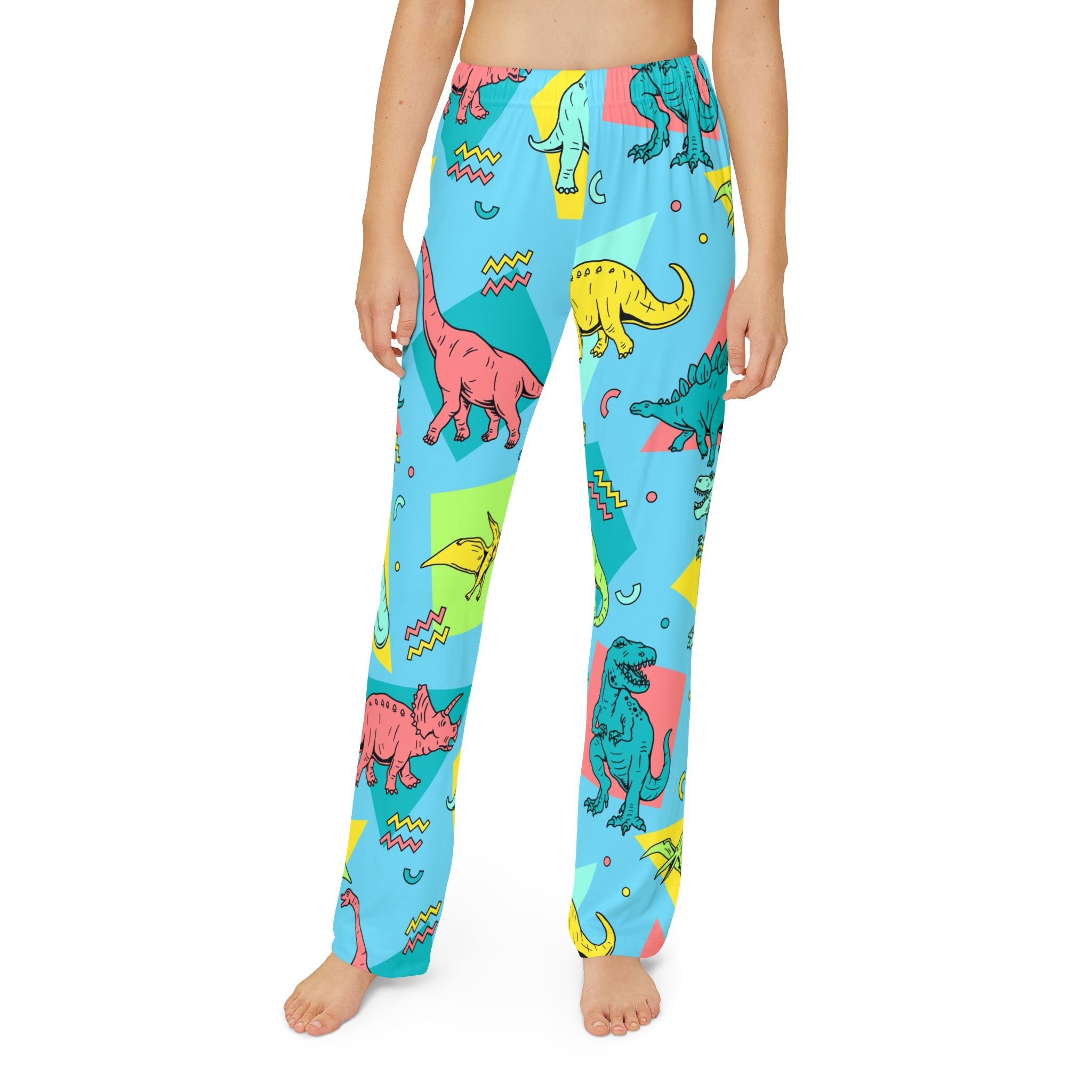 Retro Neon Dinosaur Pattern Kids Lounge Pants | AOP