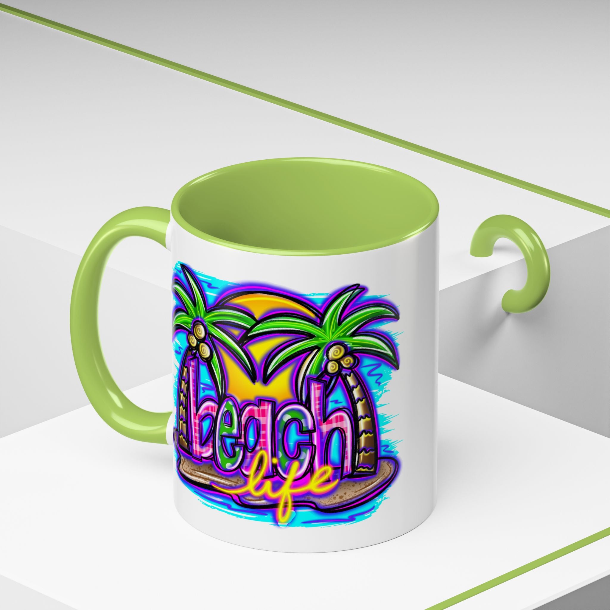 Beach Life Coffee Mug — Tropical Palm Sunset Accent Mug (11/15oz)
