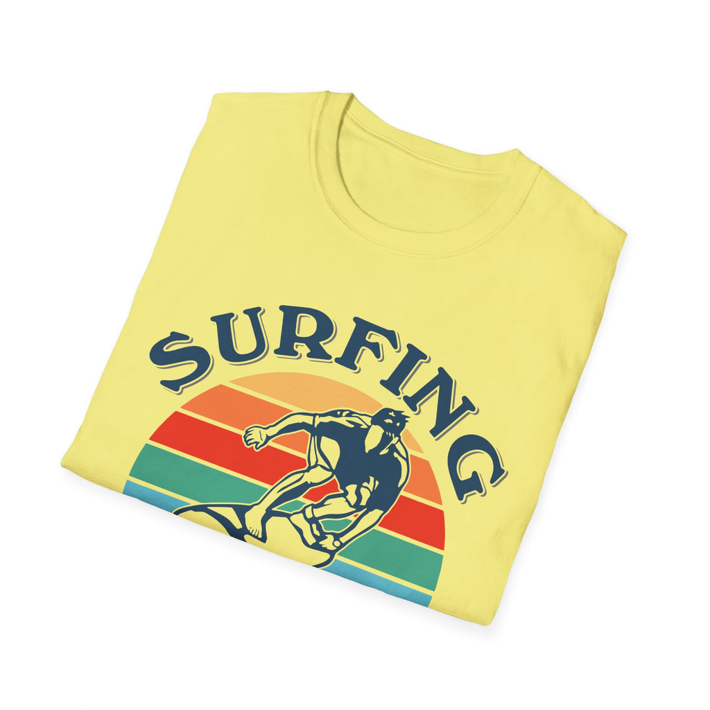 Surfing Makes Me Happy T-Shirt | Retro Sunset Surfer Graphic