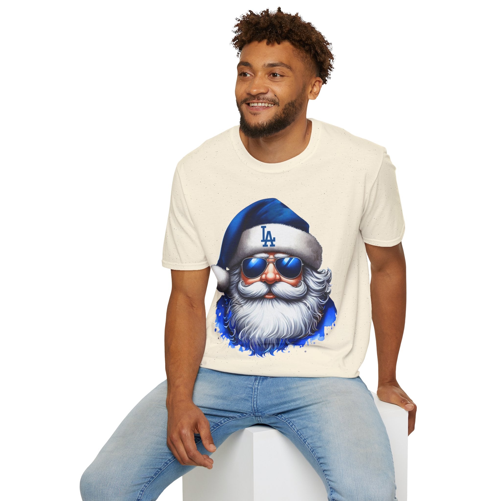 LA Dodgers Blue Santa T-Shirt — Cool Sunglasses Holiday Tee