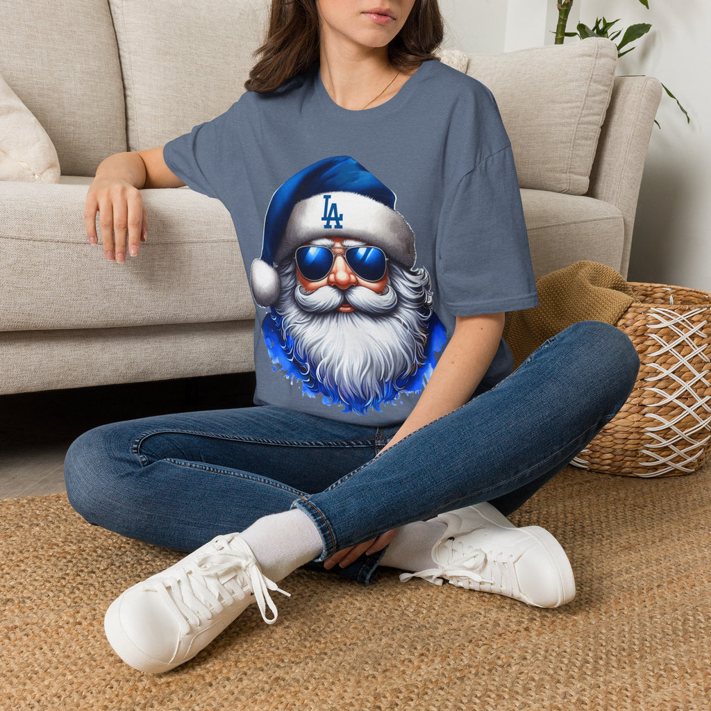 LA Dodgers Blue Santa T-Shirt — Cool Sunglasses Holiday Tee