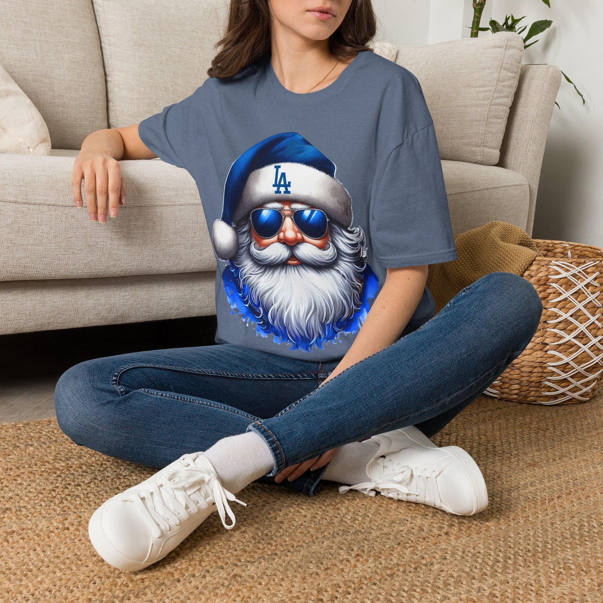 LA Dodgers Blue Santa T-Shirt — Cool Sunglasses Holiday Tee
