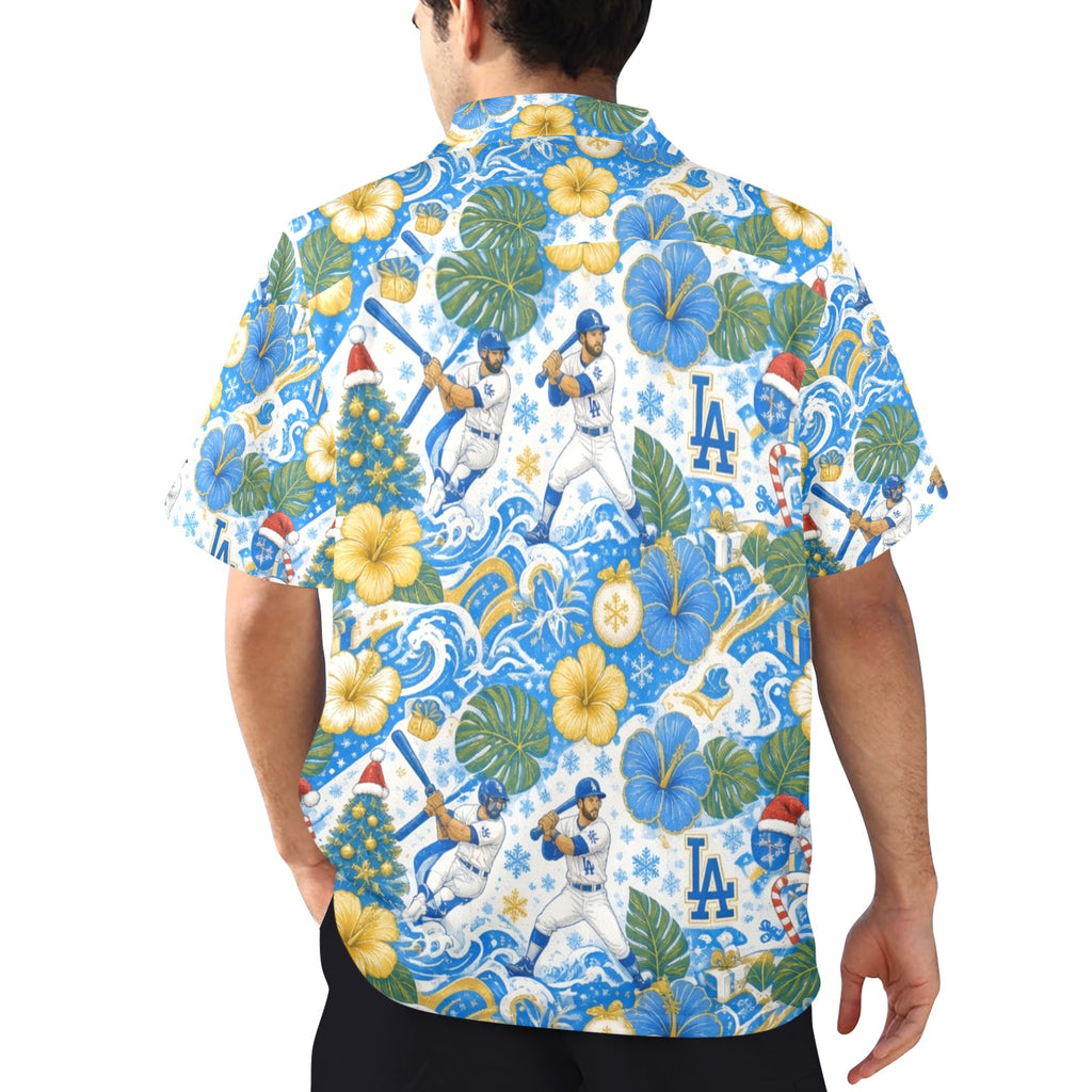 Dodgers Christmas Men's All Over Print Hawaiian Shirt Made In USA Ships to USA Only