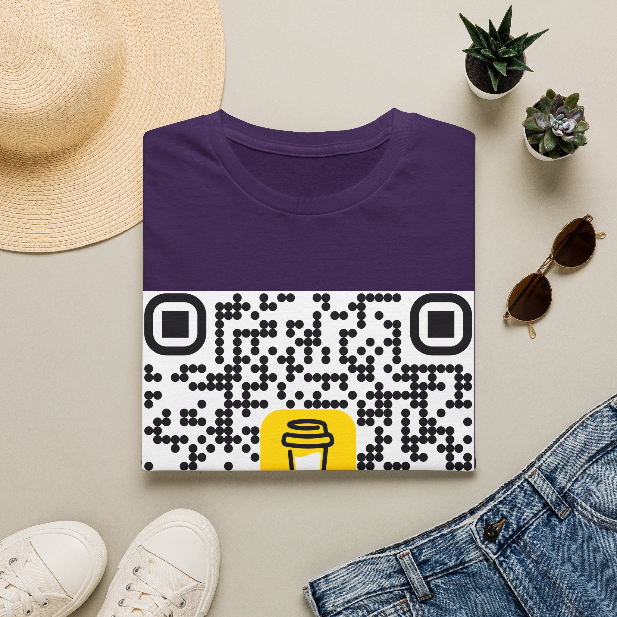 QR Code Coffee Cup T‑Shirt — Scan-to-Order Cafe Tee