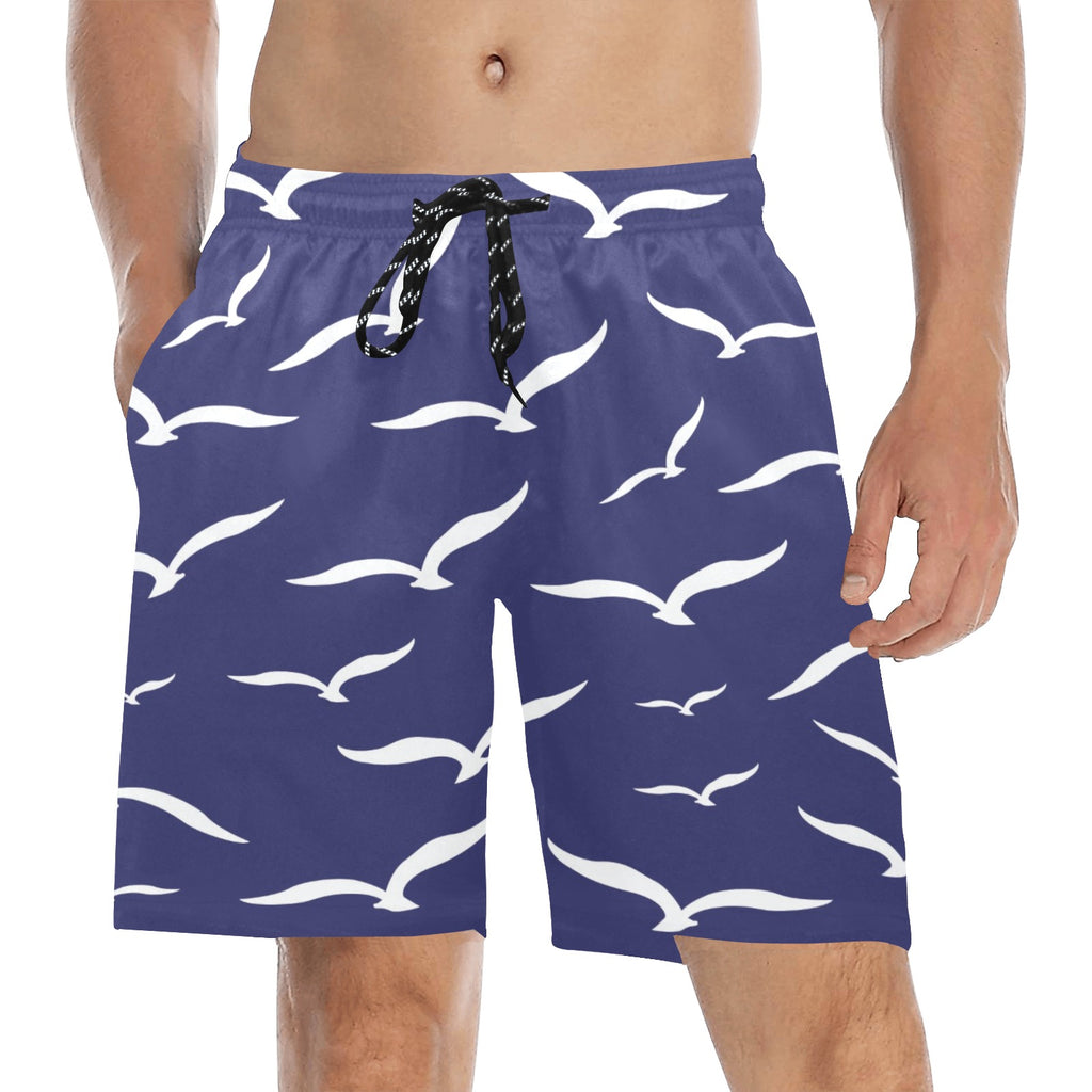 Nautical Sea Birds Men's Mid-Length Beach Shorts