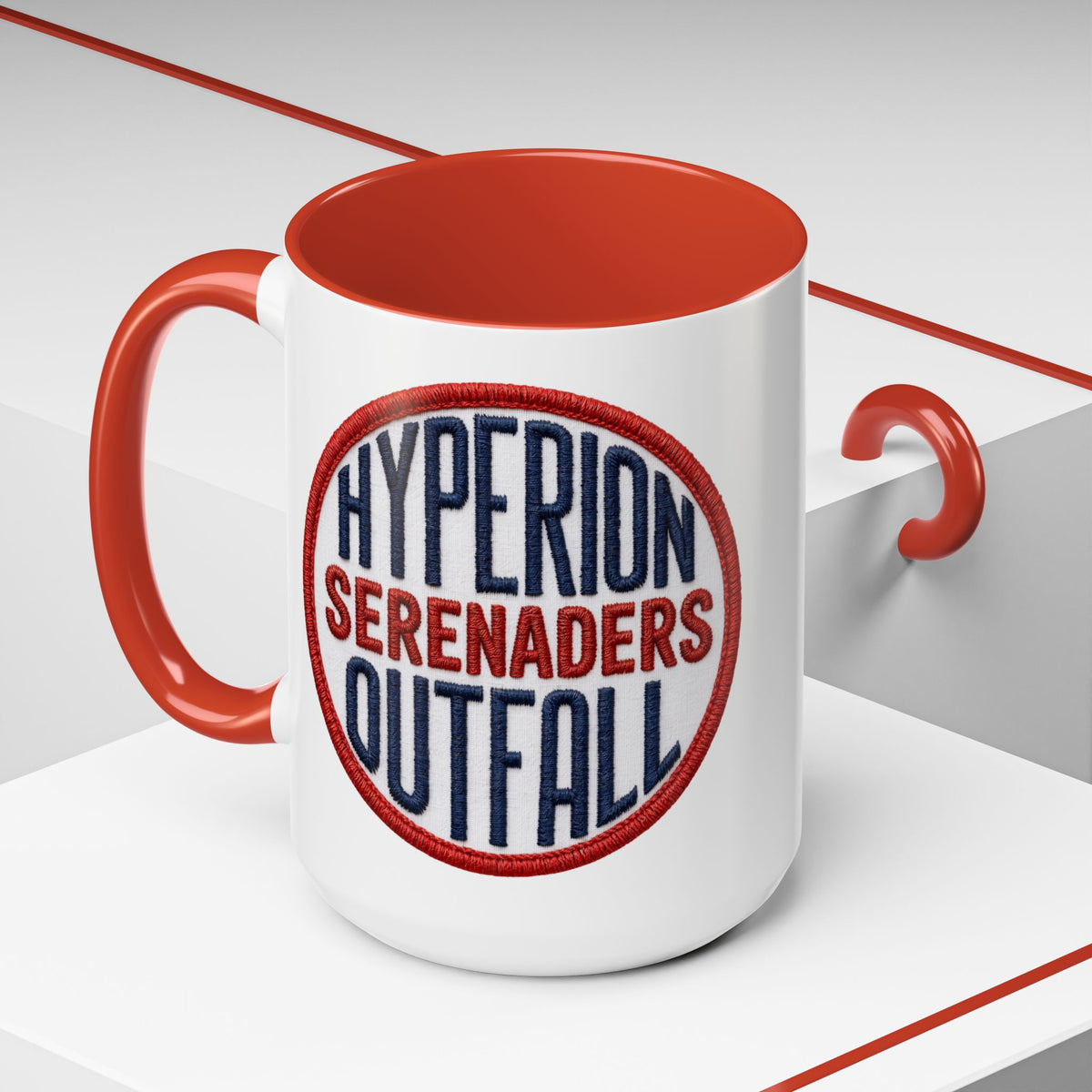 Accent Coffee Mug — "Hyperion Serenaders Outfall" Retro Patch Ceramic Mug (11/15oz)